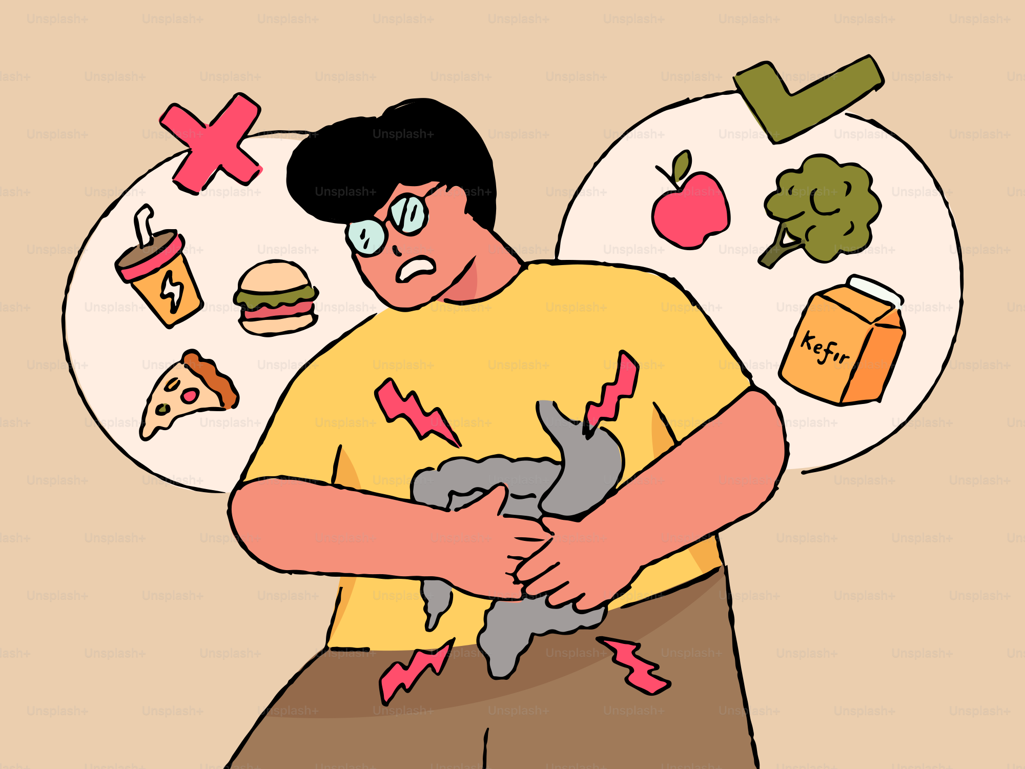 Pria sakit perut memilih makanan sehat daripada junk food