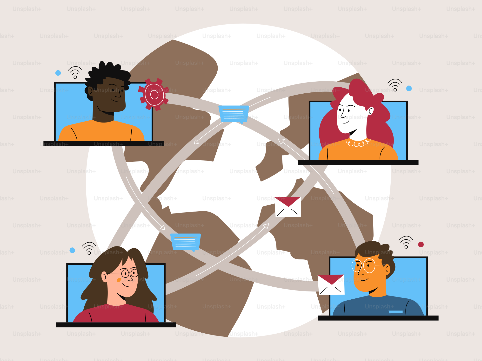 Diverse people connecting globally through digital communication.