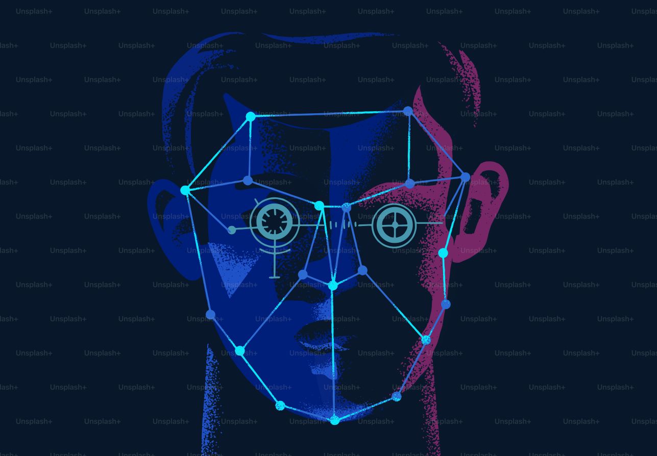 Tecnologia di riconoscimento facciale che scansiona il volto di un uomo.