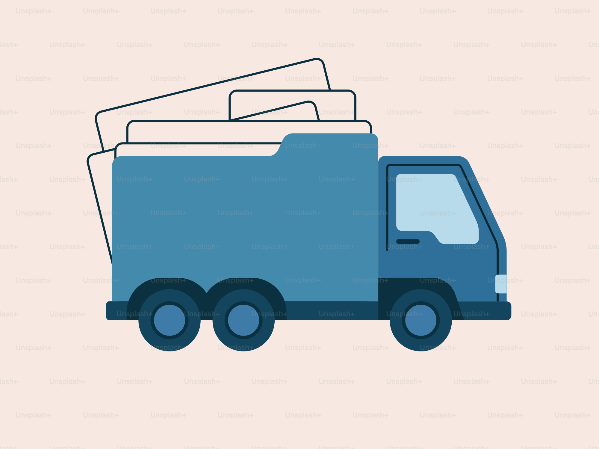 Camión azul transportando archivos o entregando archivos