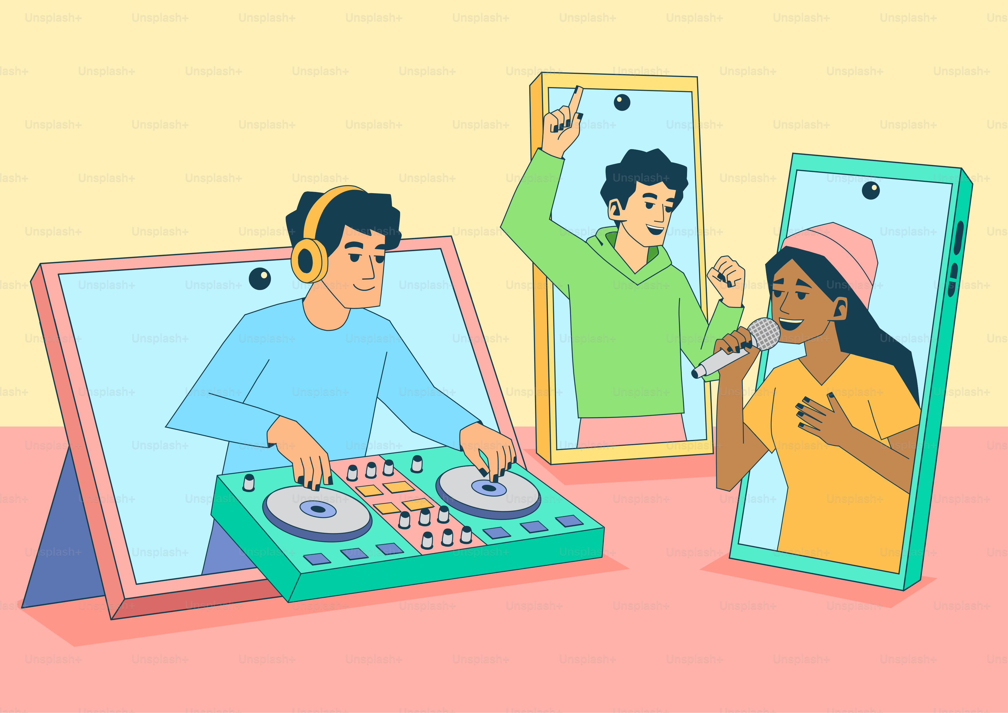 Menschen genießen Musik virtuell über Bildschirme