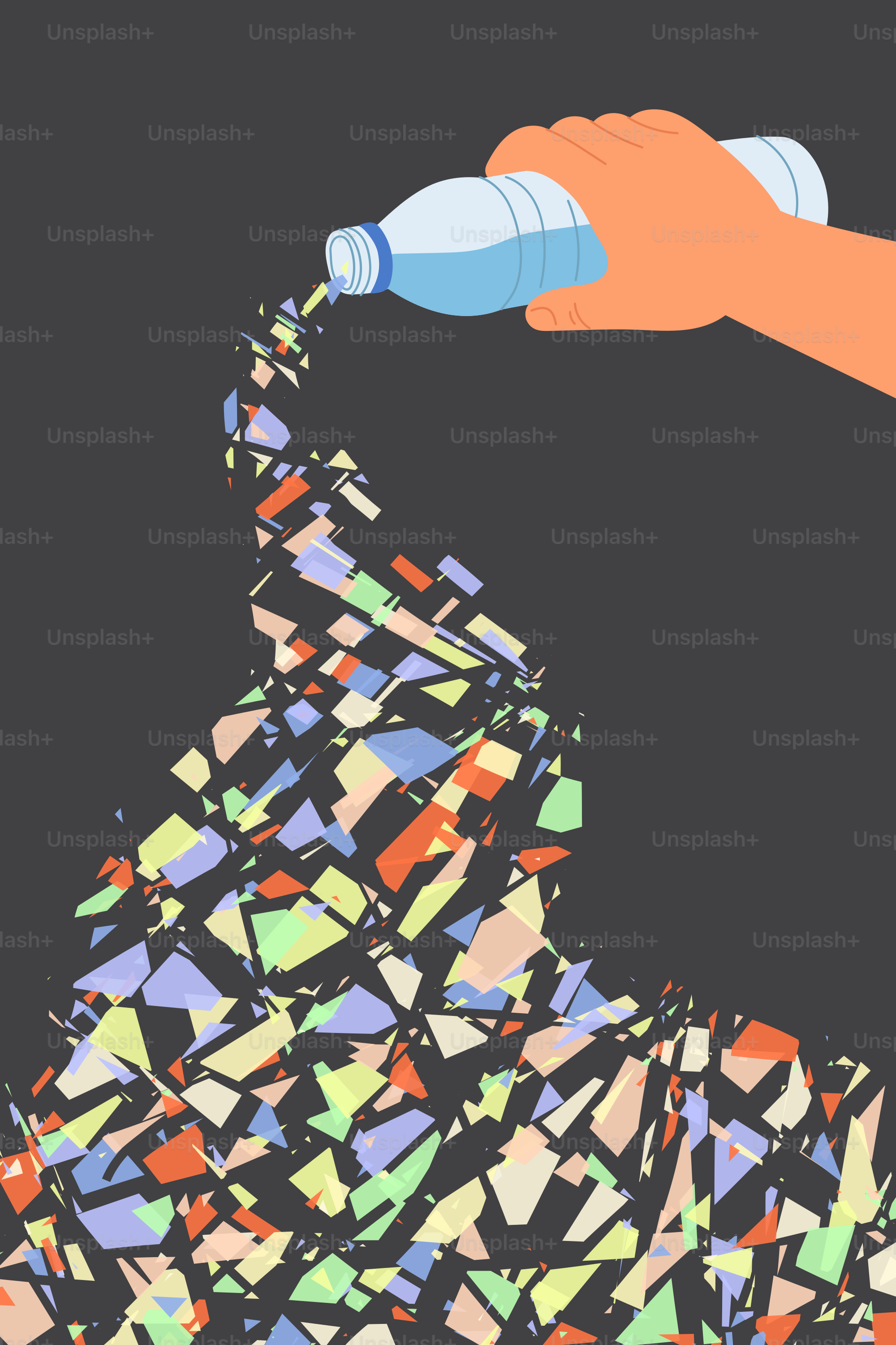 Versant à la main des confettis colorés dans une bouteille d’eau