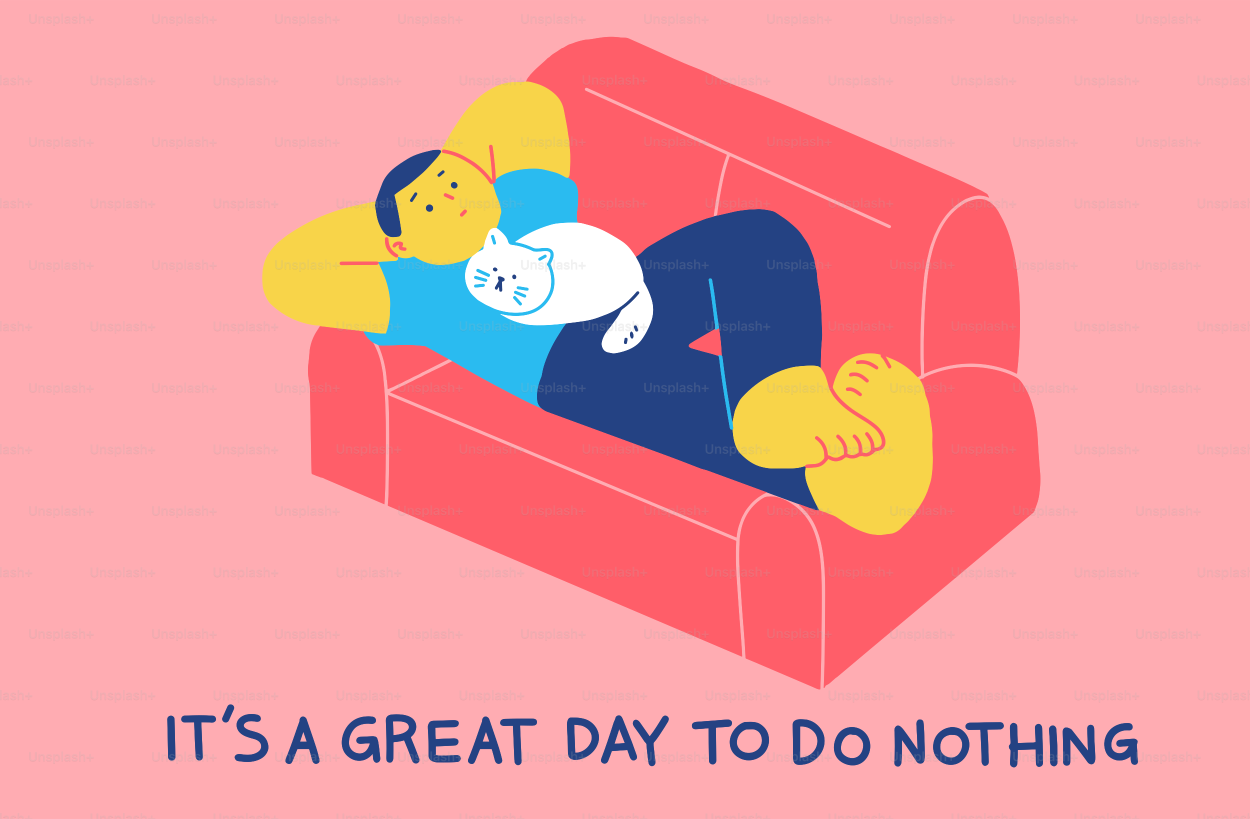 Man relaxing on couch with cat