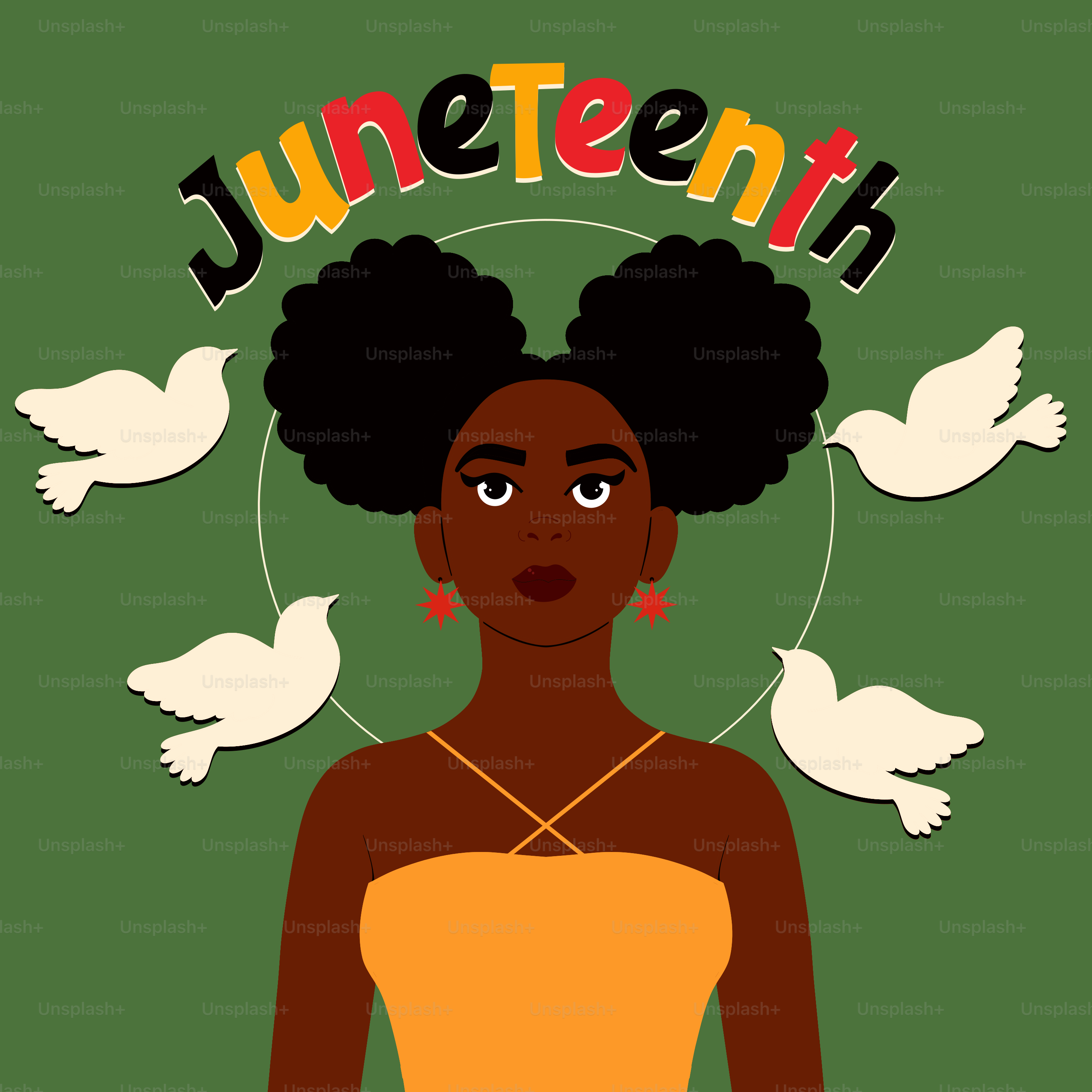Juneteenth celebration with woman and doves