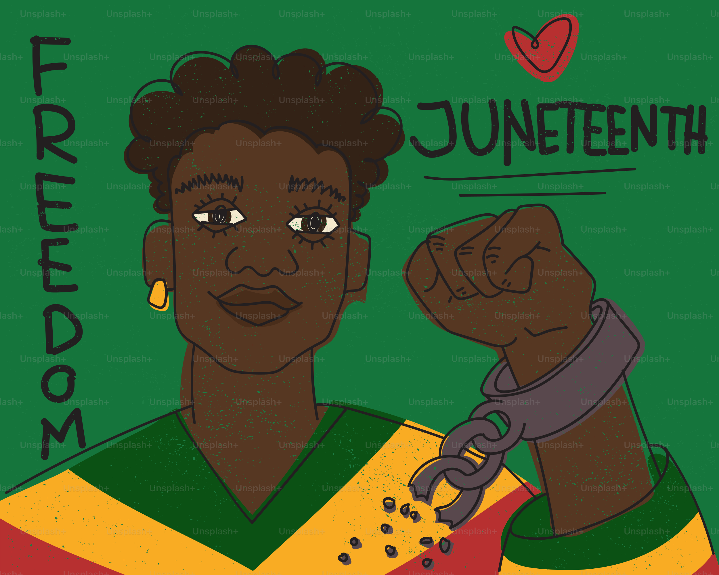 Celebração do Juneteenth com um punho levantado quebrando correntes