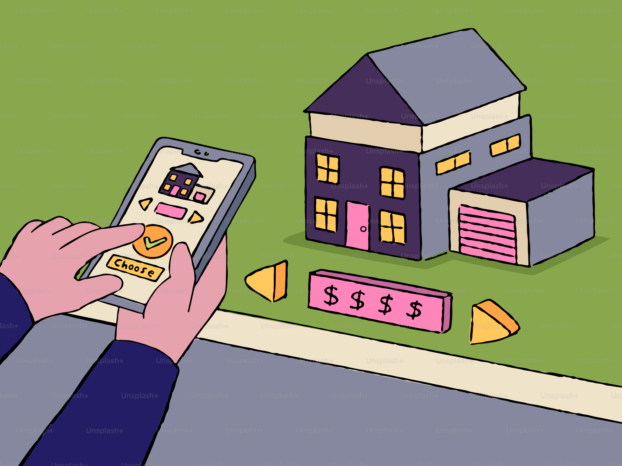 Die Person nutzt das Telefon, um das Haus aus den Optionen auszuwählen.