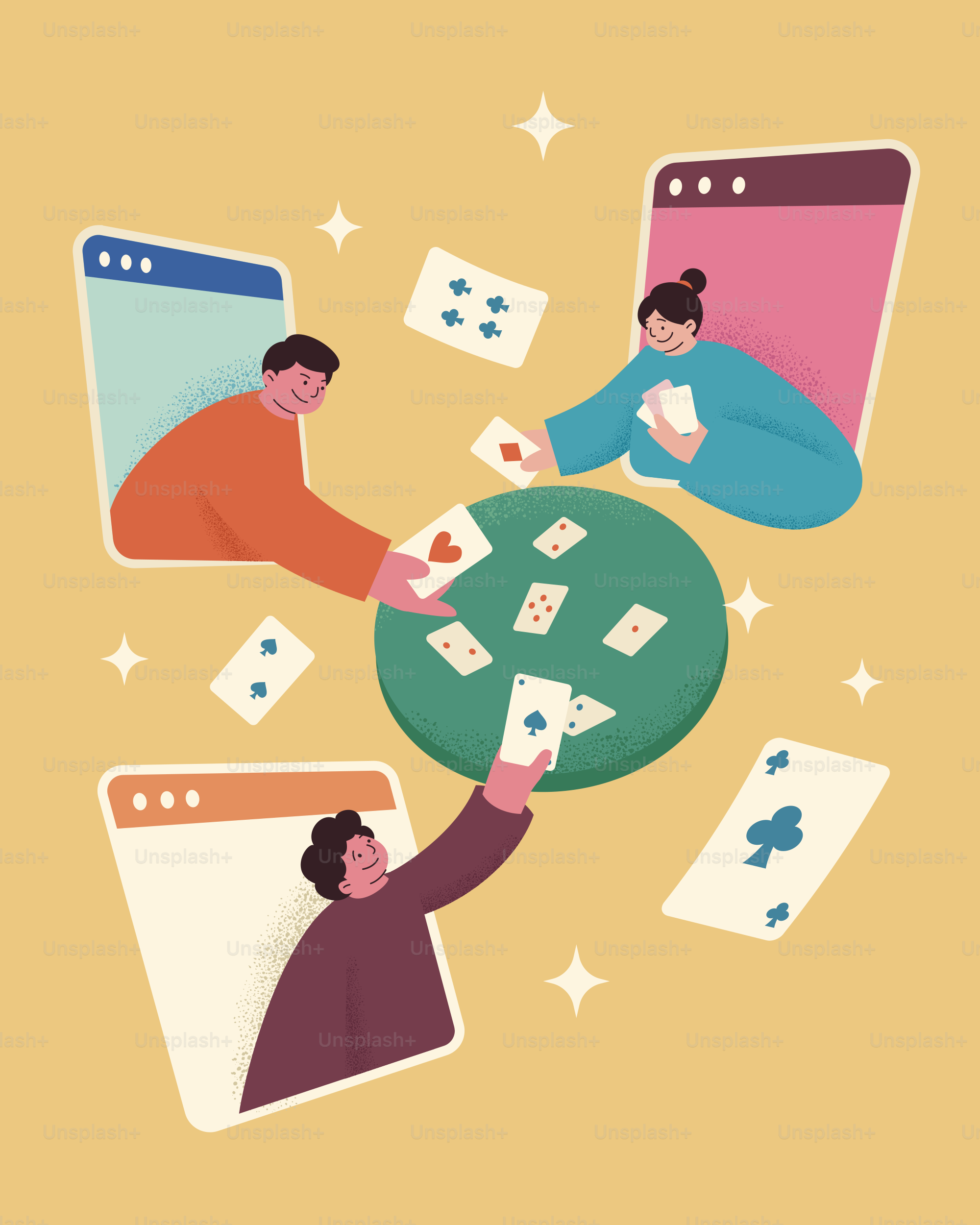 Pessoas jogando cartas online juntas