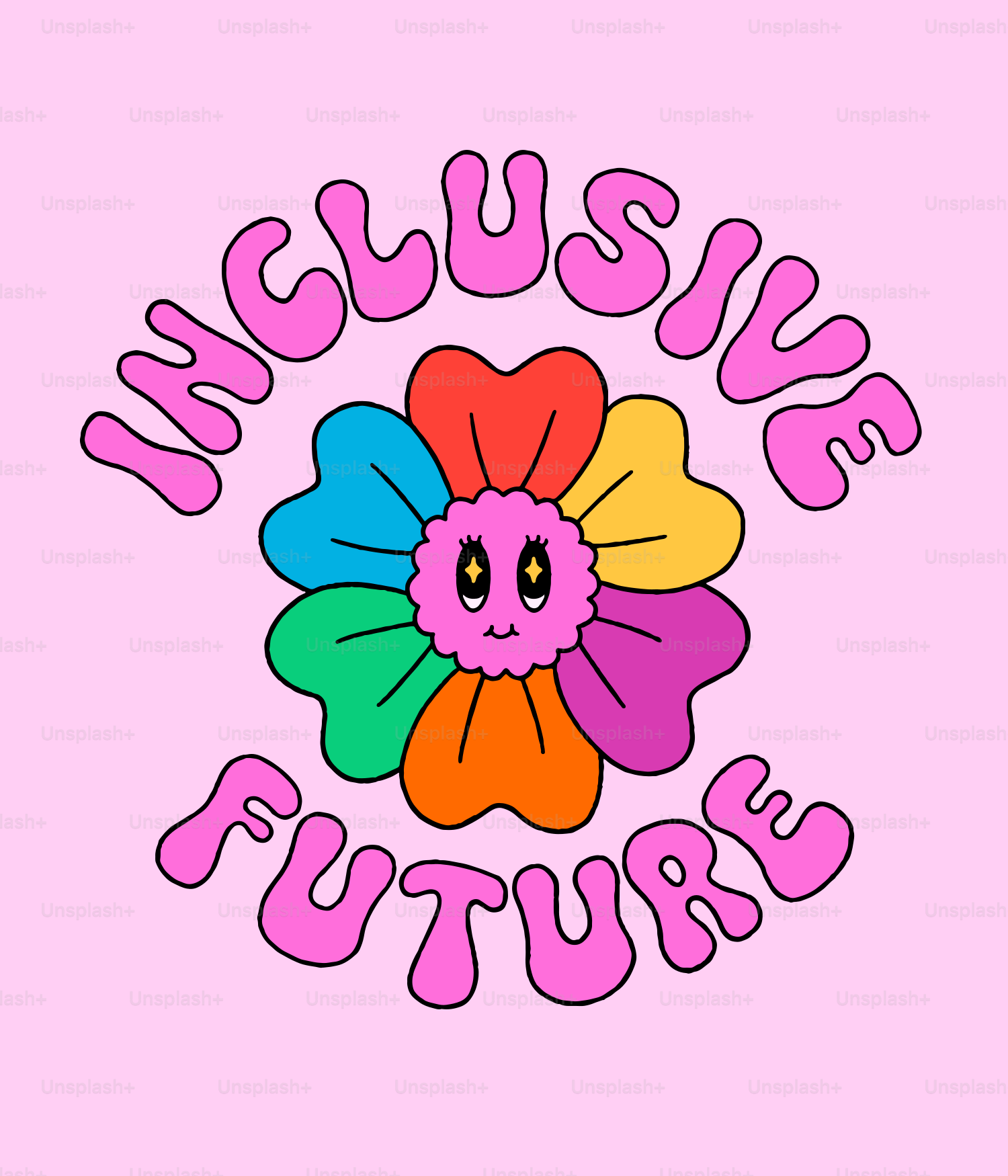 Bunte Blume mit dem Text "inklusive Zukunft"