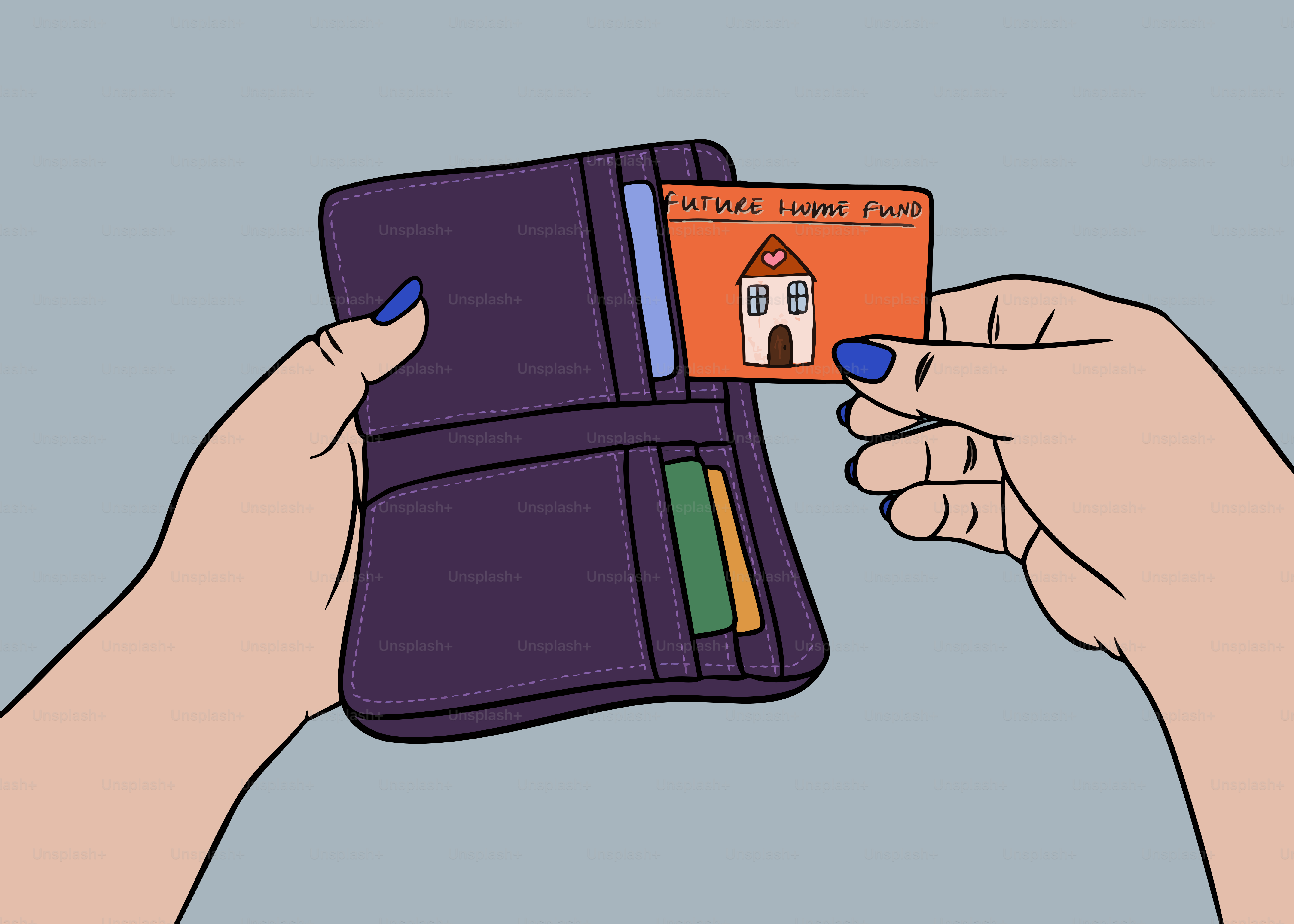 Memasukkan kartu dengan tangan dengan rumah ke dalam dompet