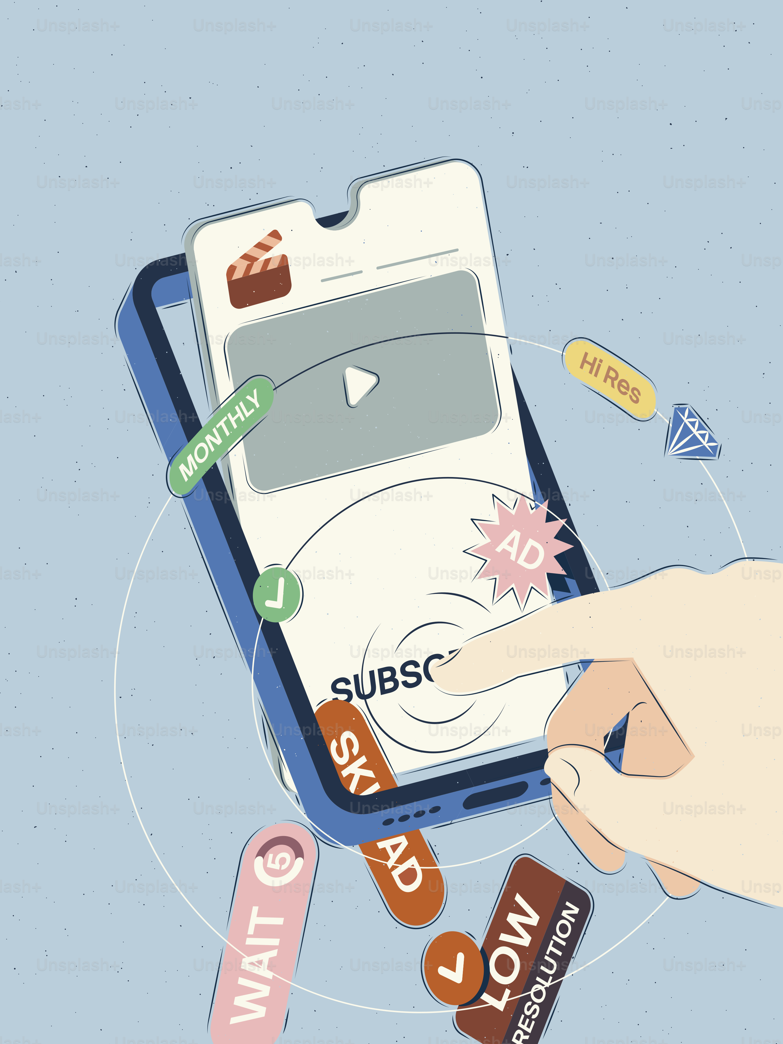 Premere con la mano il pulsante di iscrizione sul telefono con annunci e opzioni.