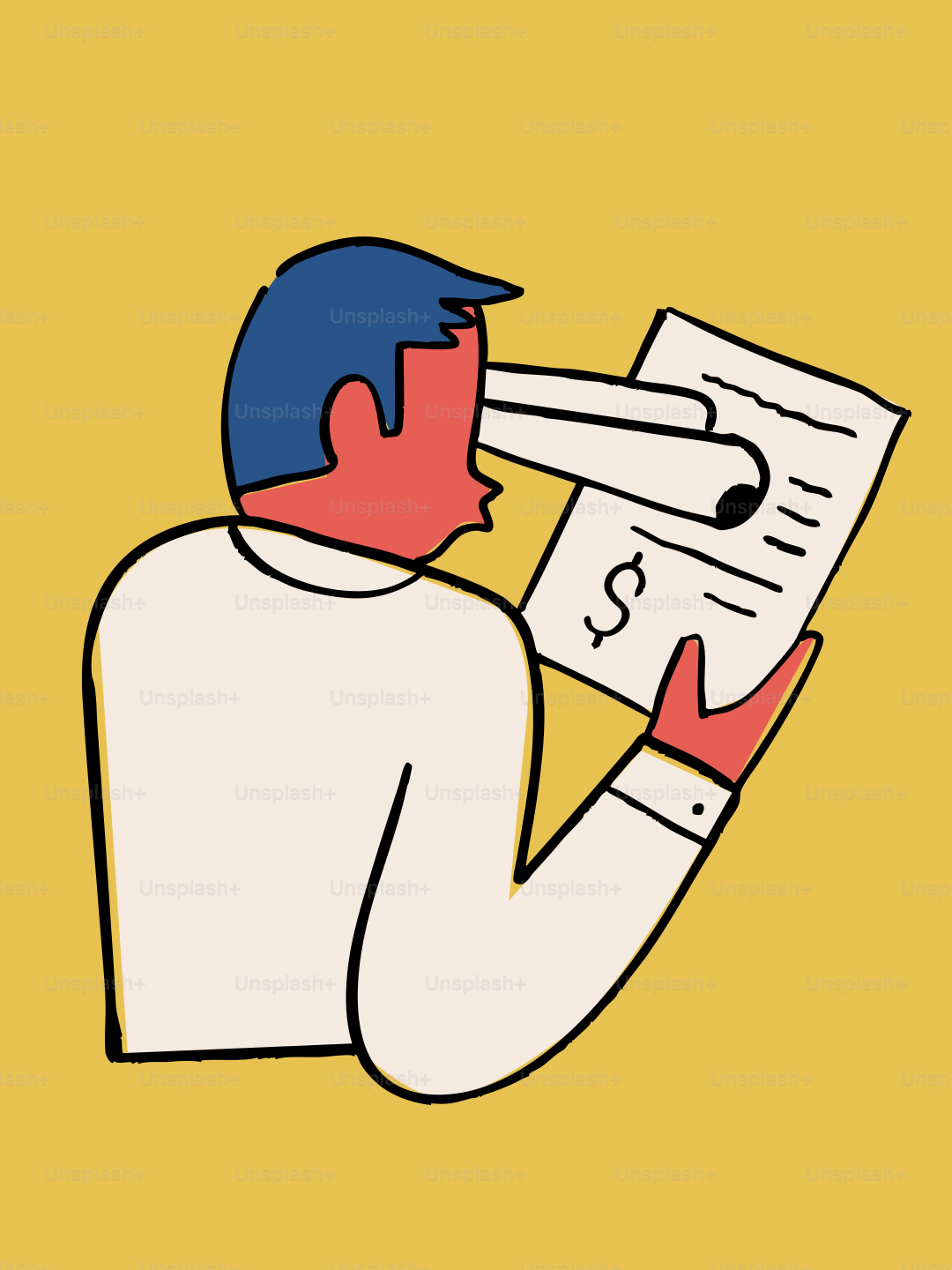 Un homme regarde un document avec un signe dollar.
