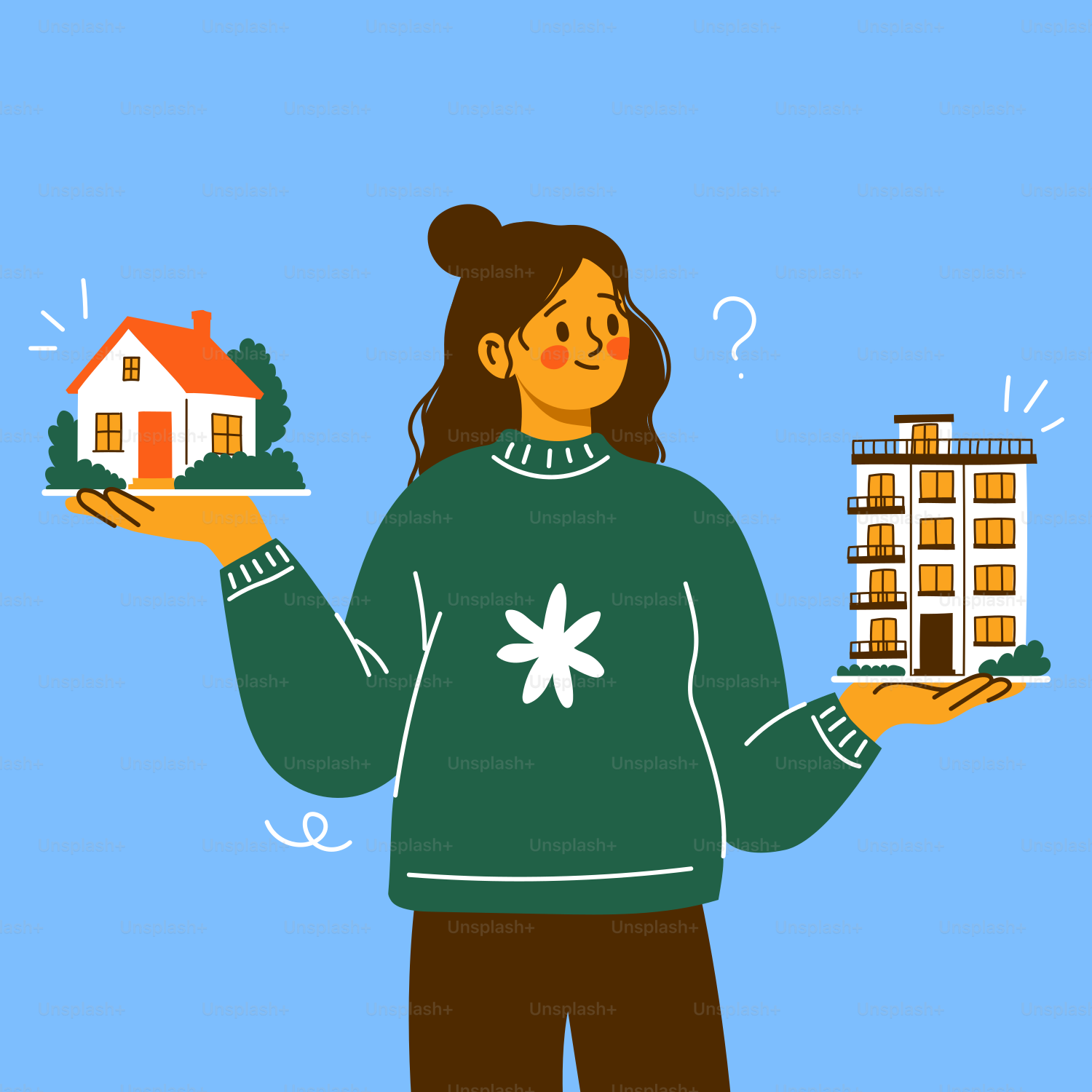 Wanita memilih antara rumah dan apartemen