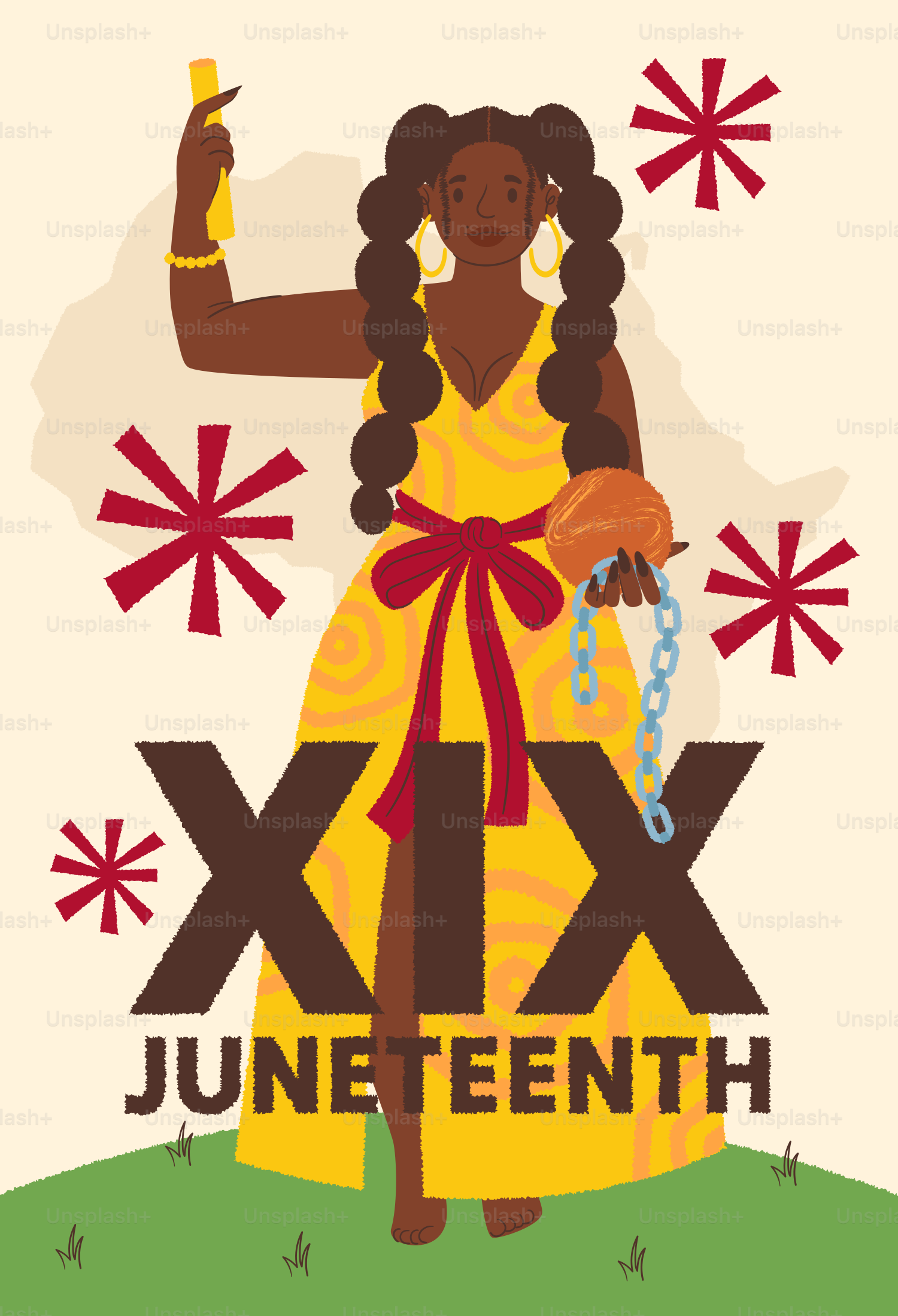 Célébration du Juneteenth avec une femme tenant des chaînes cassées
