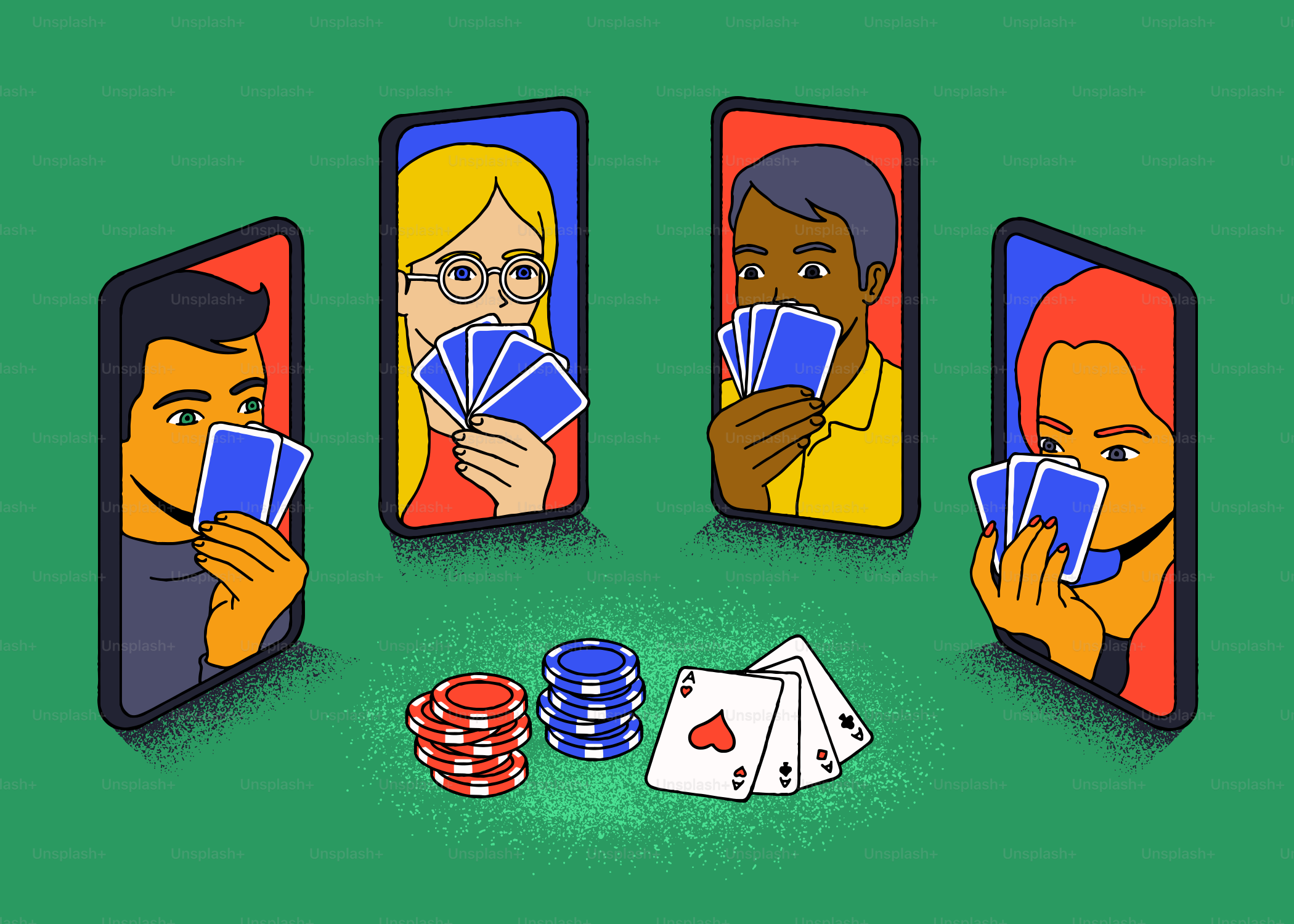 Menschen, die online Poker auf ihren Handys spielen