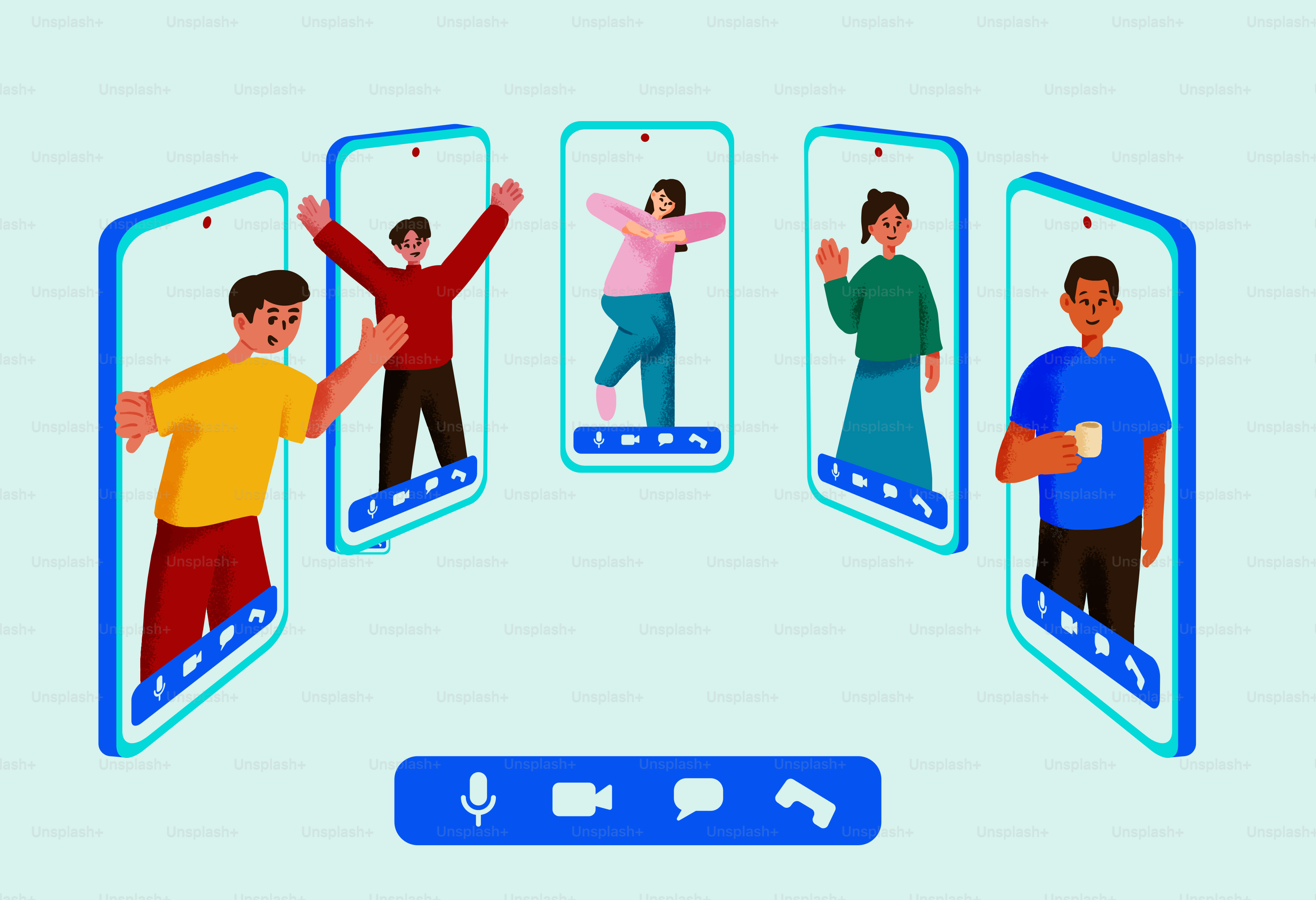 Des gens qui interagissent en appel vidéo depuis leur téléphone.