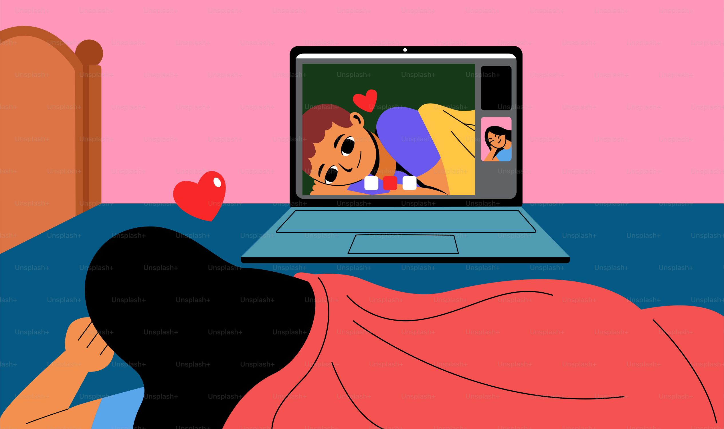 Person telefoniert per Video mit einem geliebten Menschen im Bett.