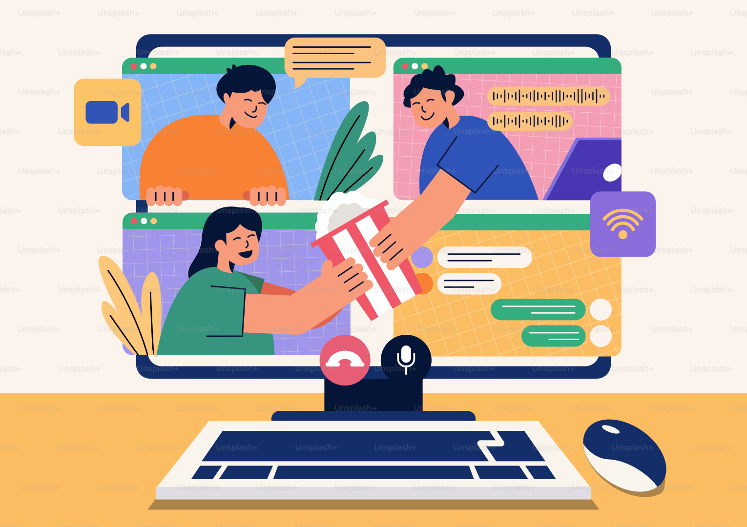 Orang melakukan panggilan video di layar komputer.
