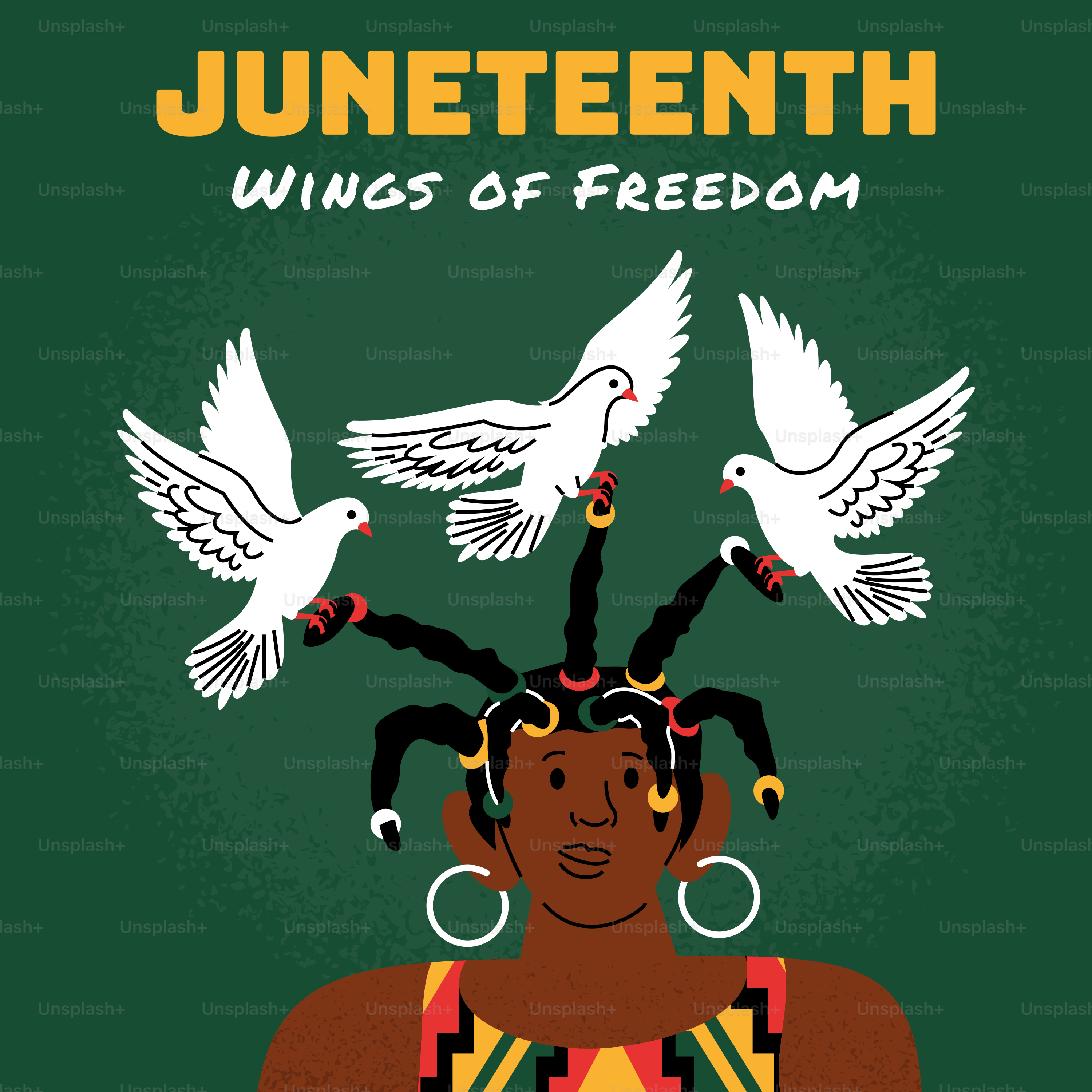 Juneteenth wings of freedom with doves and doves