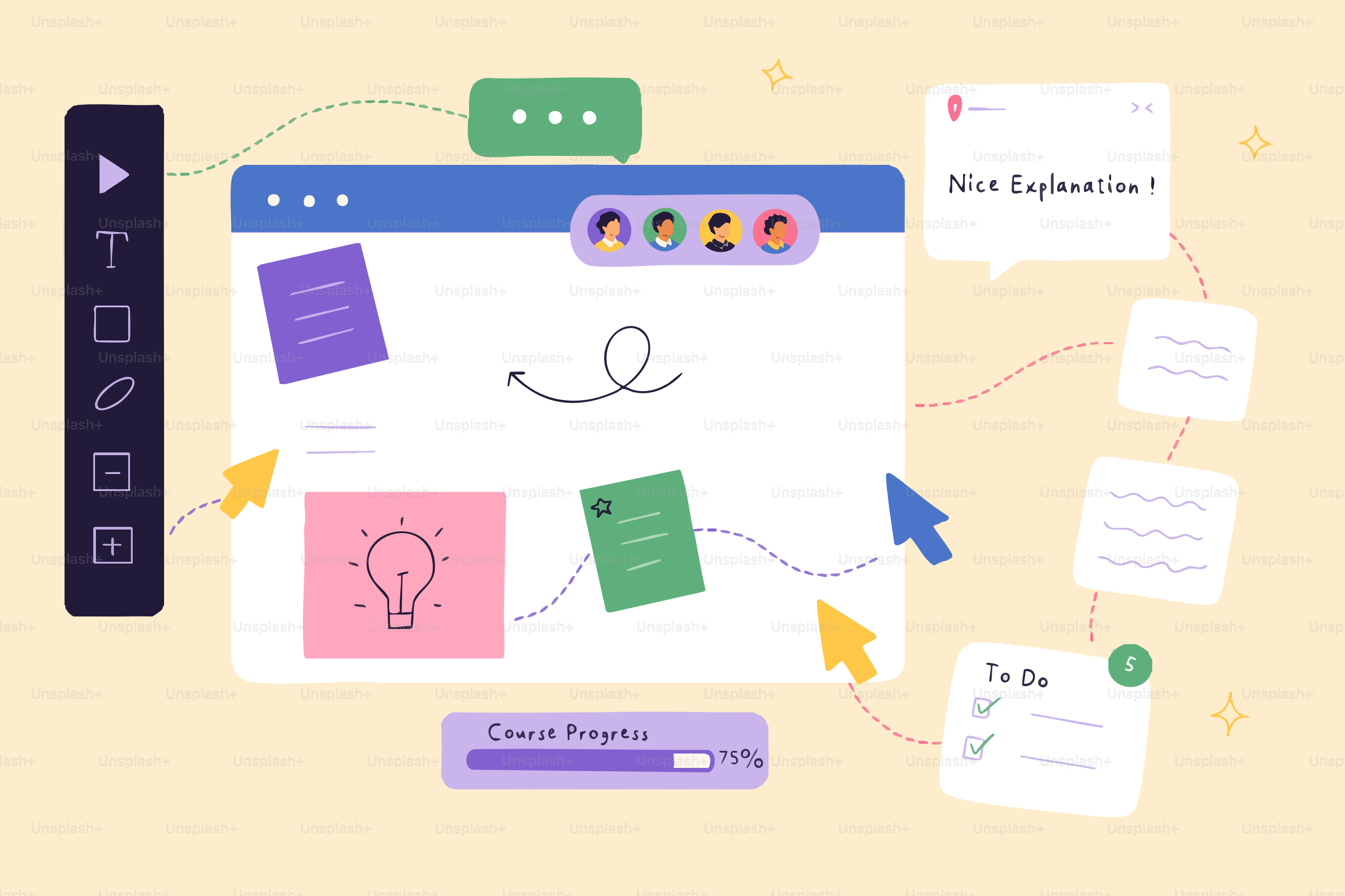Digital design interface with various windows and cursors vector ...