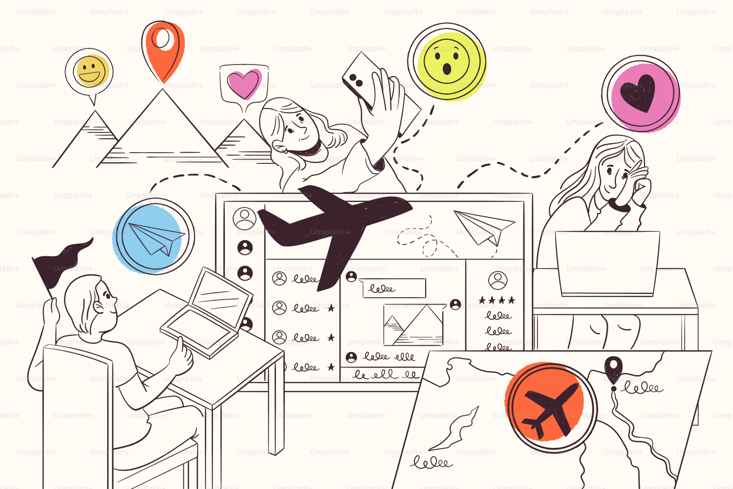 Des personnes planifiant des voyages avec la technologie et les cartes