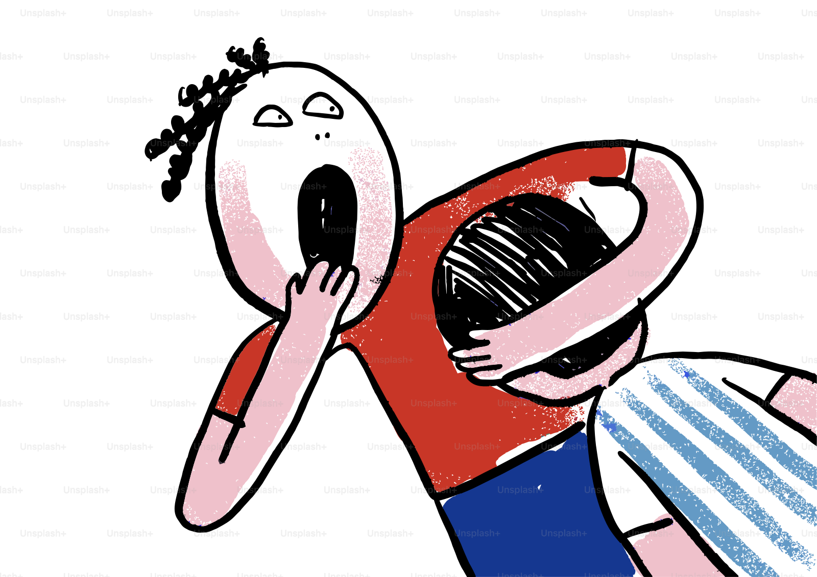 Duas pessoas de desenho animado em uma luta livre divertida