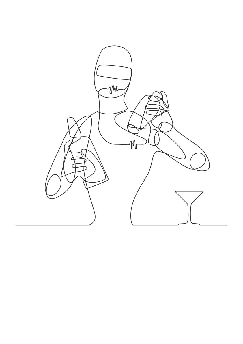 Barista che prepara una bevanda con uno shaker e un bicchiere