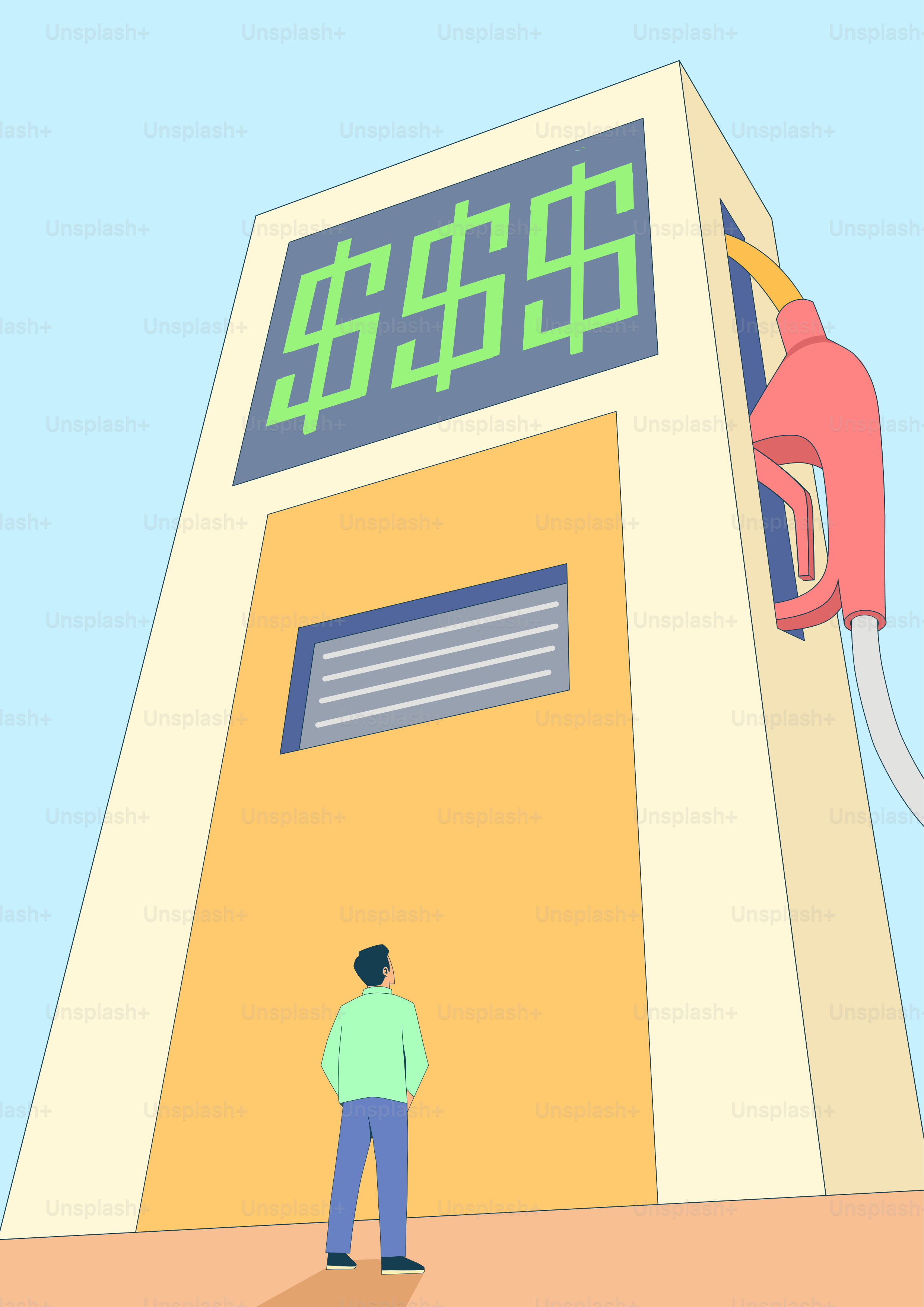 Man looking at gas pump with dollar signs