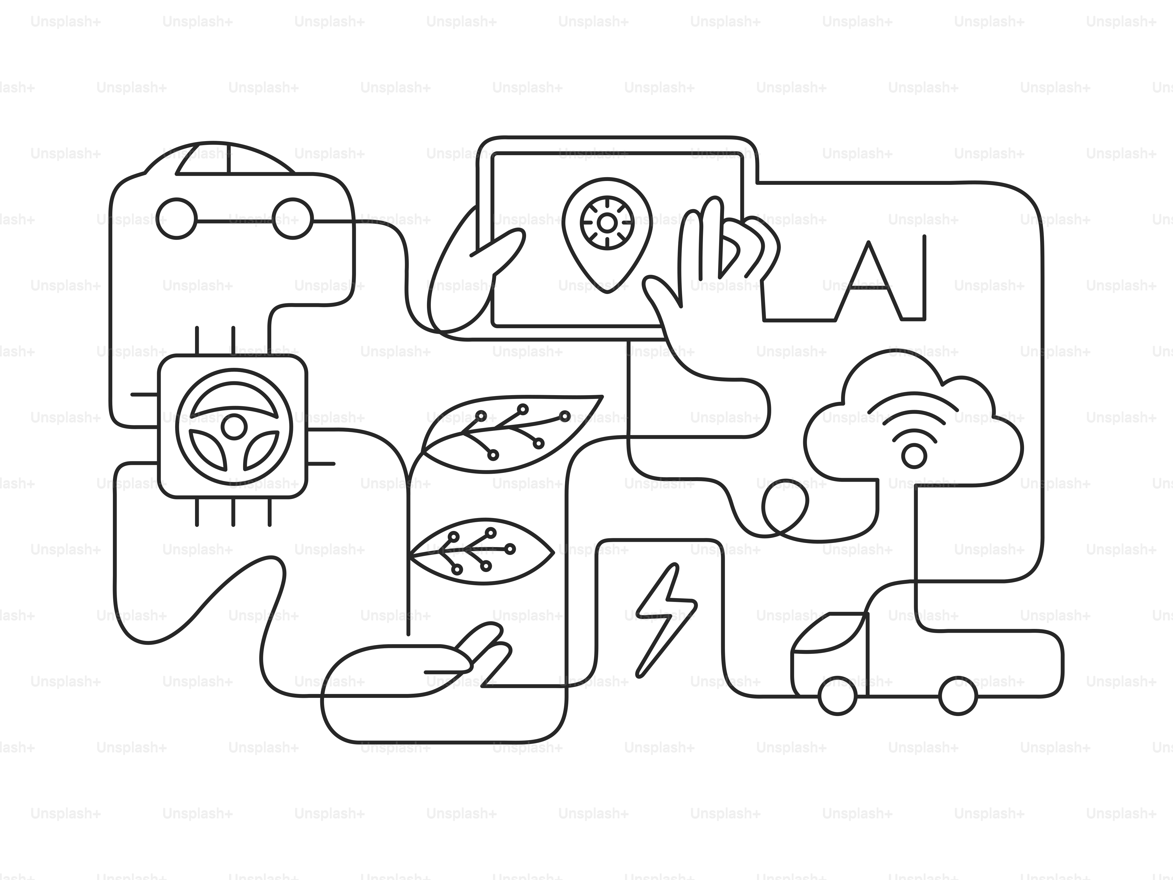 Concept abstrait de l’intégration technologique de l’IA et des voitures intelligentes