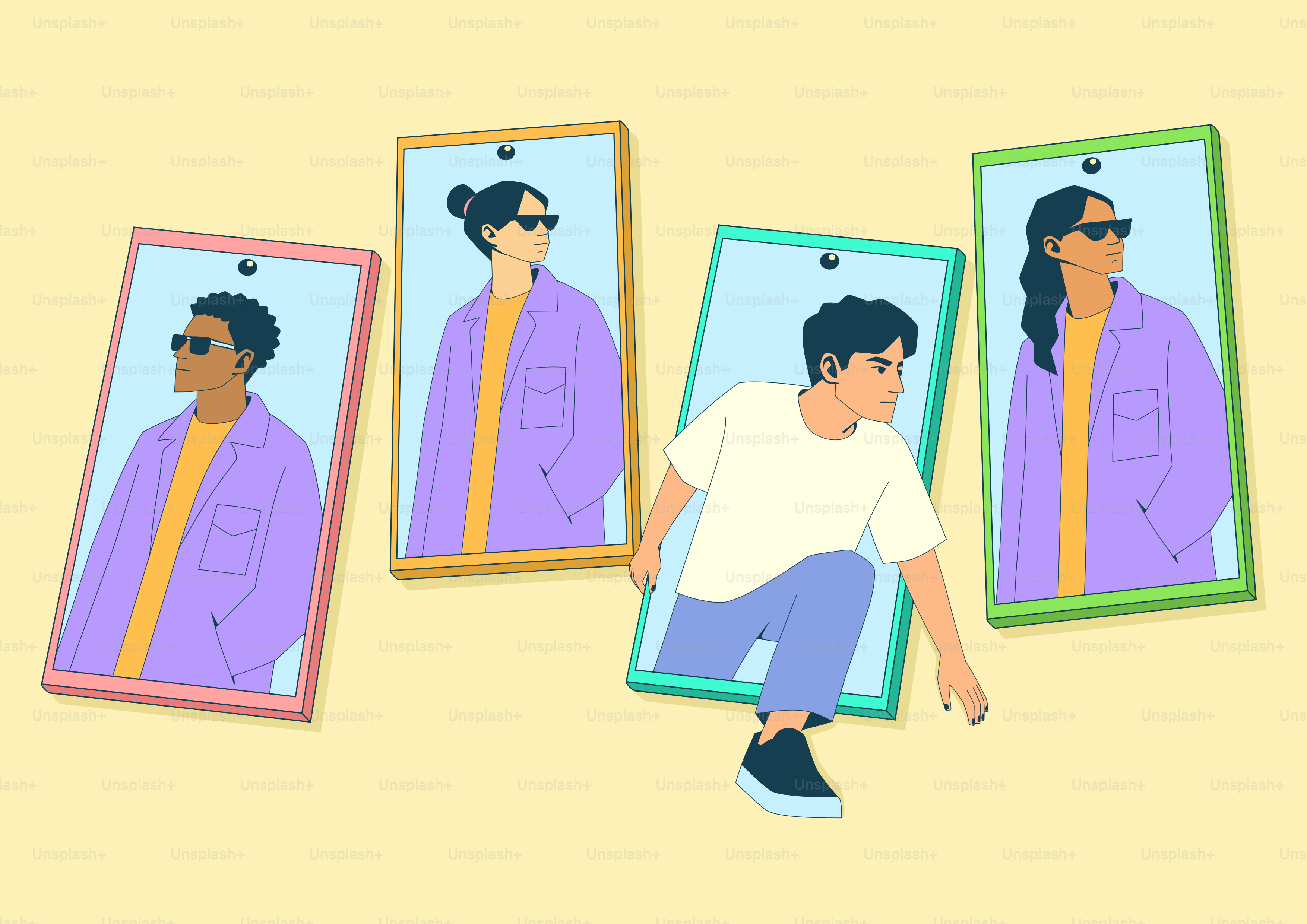 周囲の他の人に囲まれたスクリーンから男が現れる