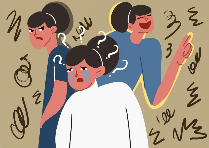 女性が矛盾する感情や思考を経験している