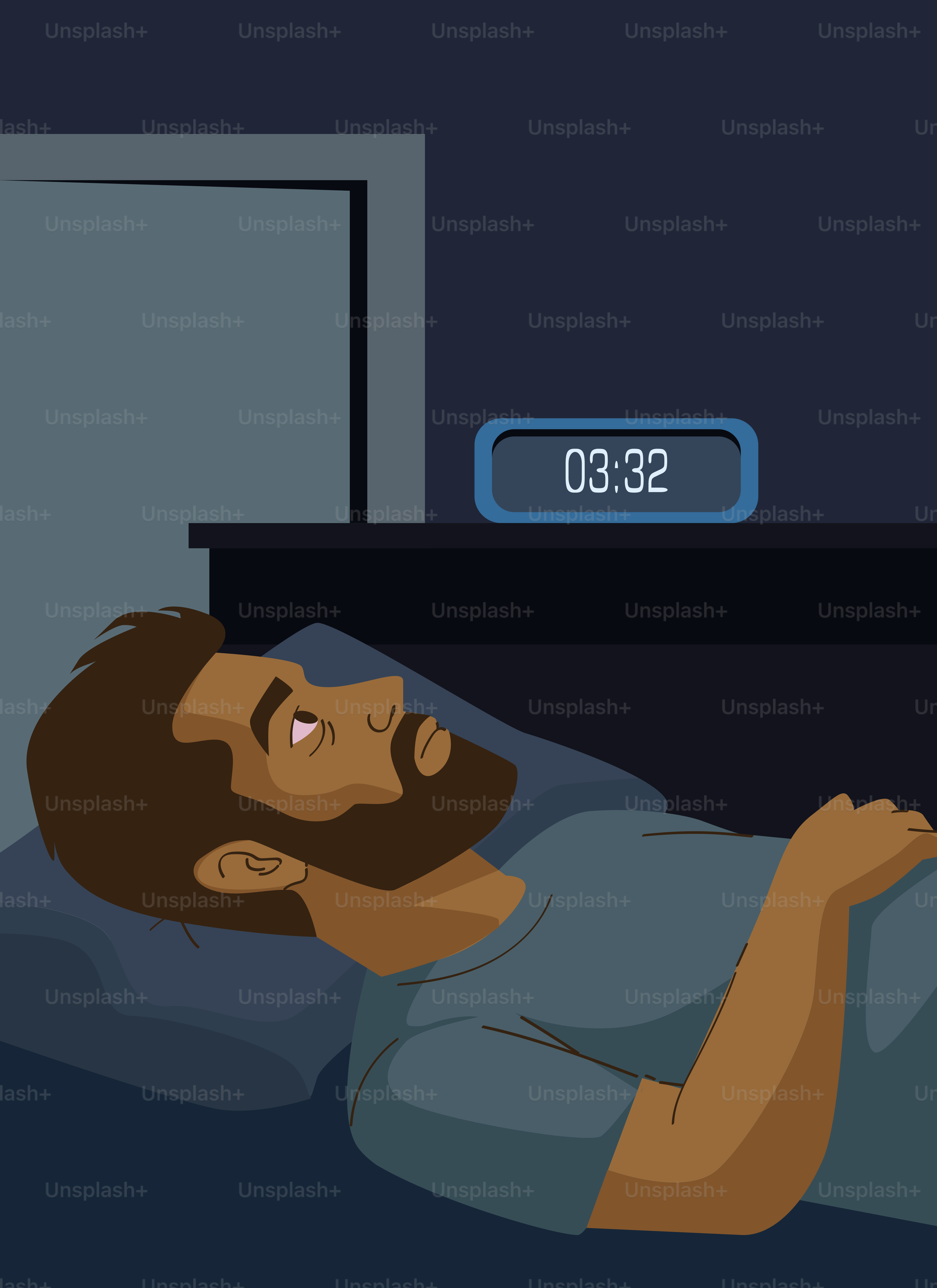 Homem acordado na cama à noite