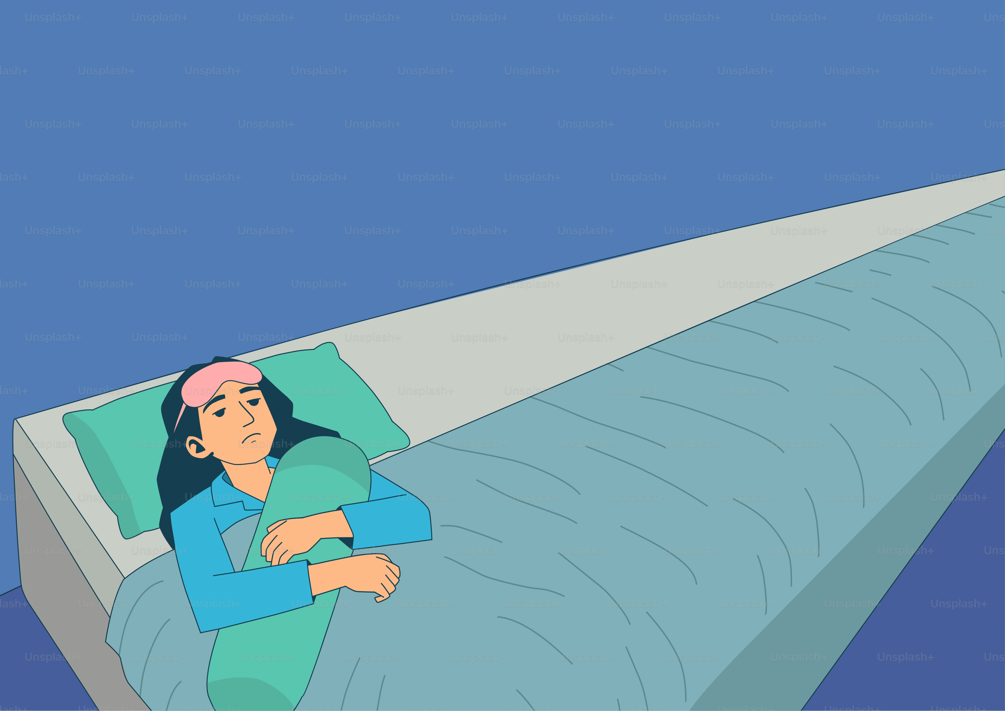 Seorang wanita terjaga di tempat tidur di malam hari.