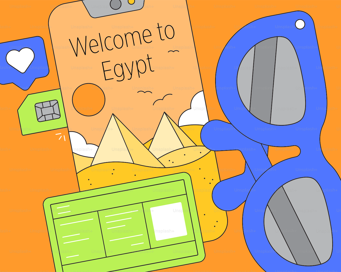 Bienvenido a Egipto con pirámides y gafas de sol