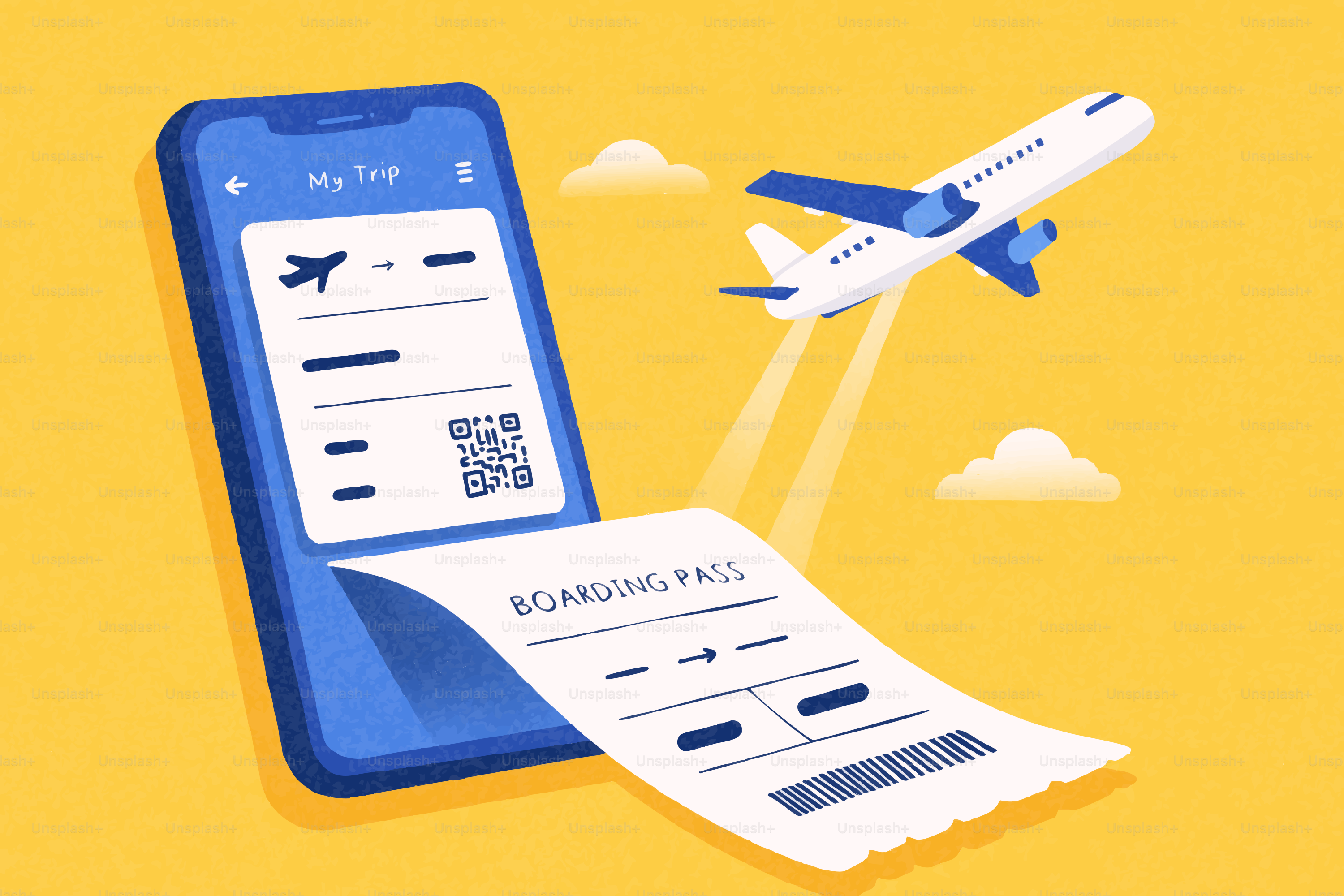 スマートフォンが飛行機のモバイル搭乗券を表示します。