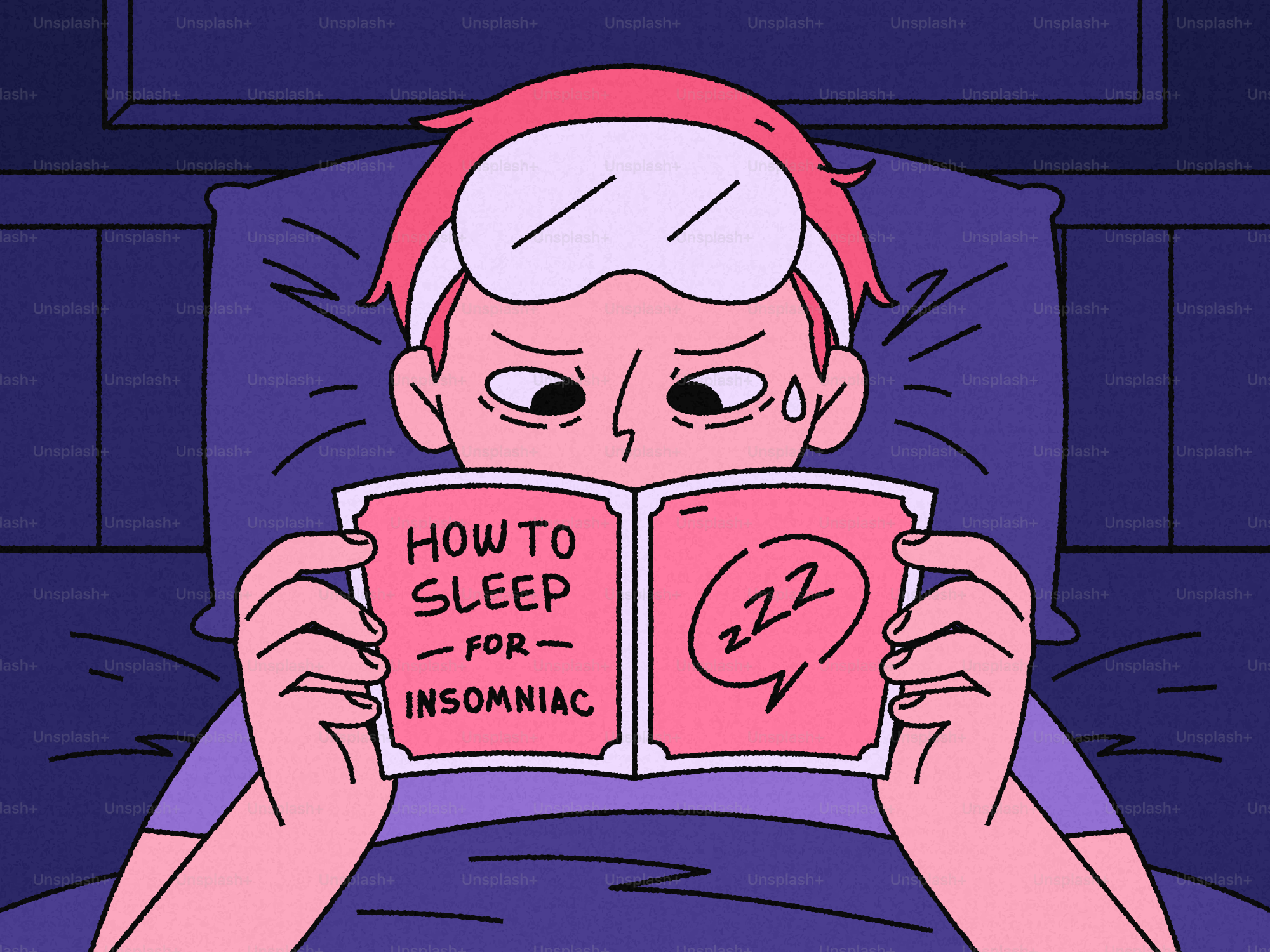 Hombre con mascarilla de dormir dice "cómo dormir para los insomnes"