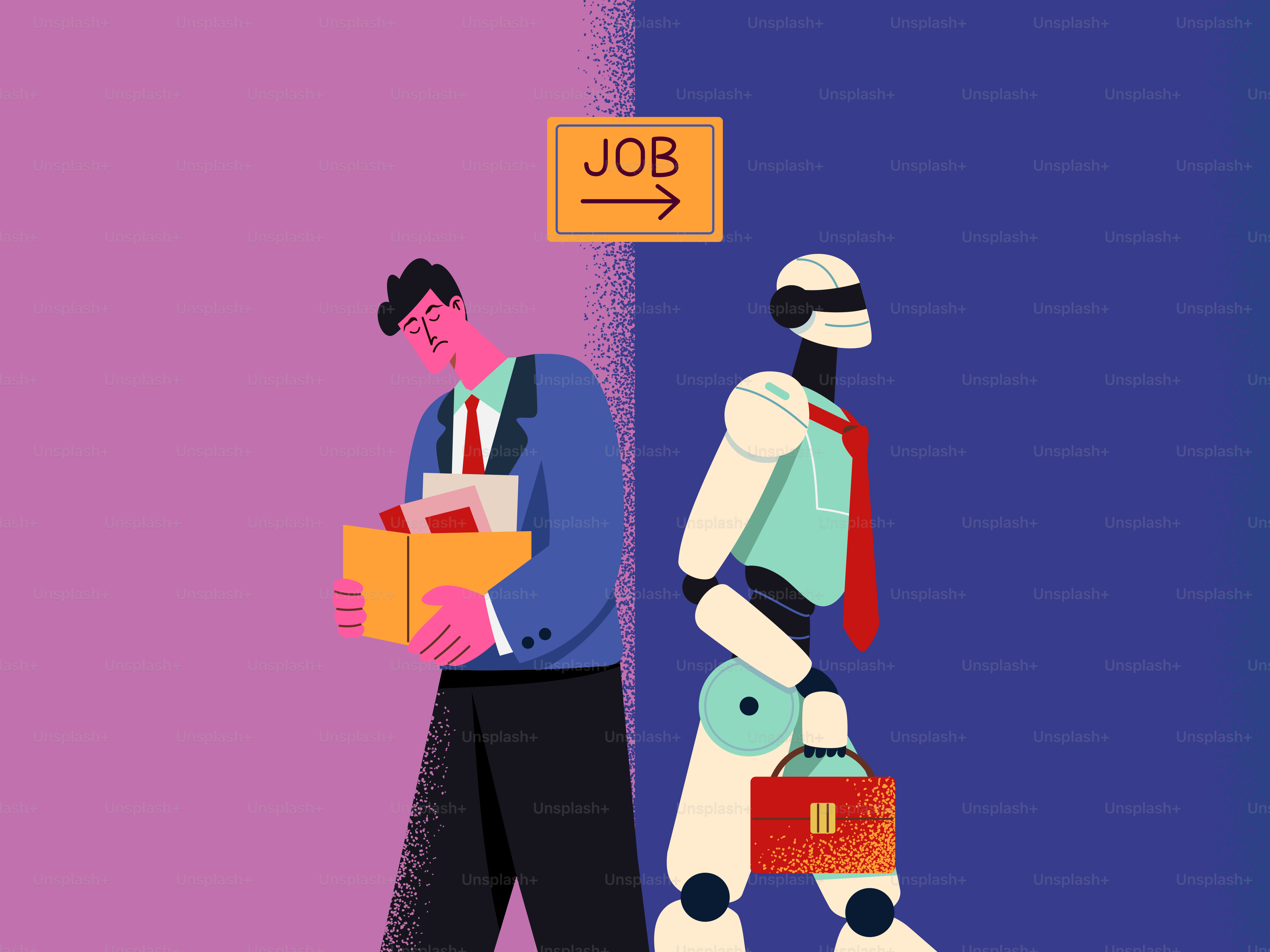 Homme viré, robot qui obtient un emploi