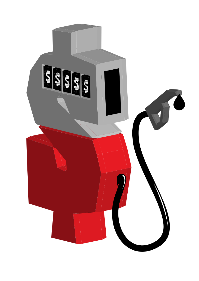 Dollar sign shaped like a gas pump with hose