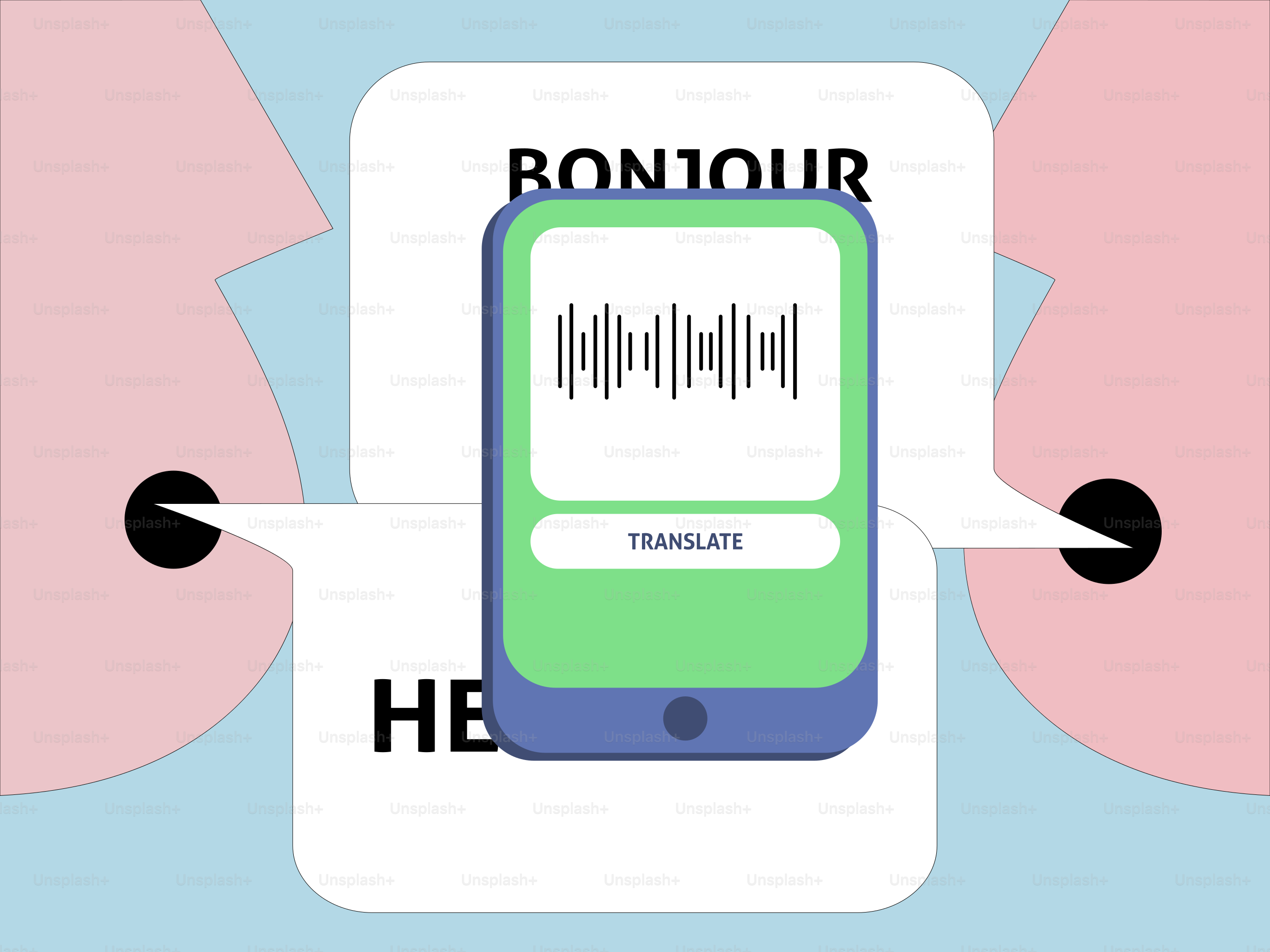 Smartphone traduciendo "bonjour" por "hola"