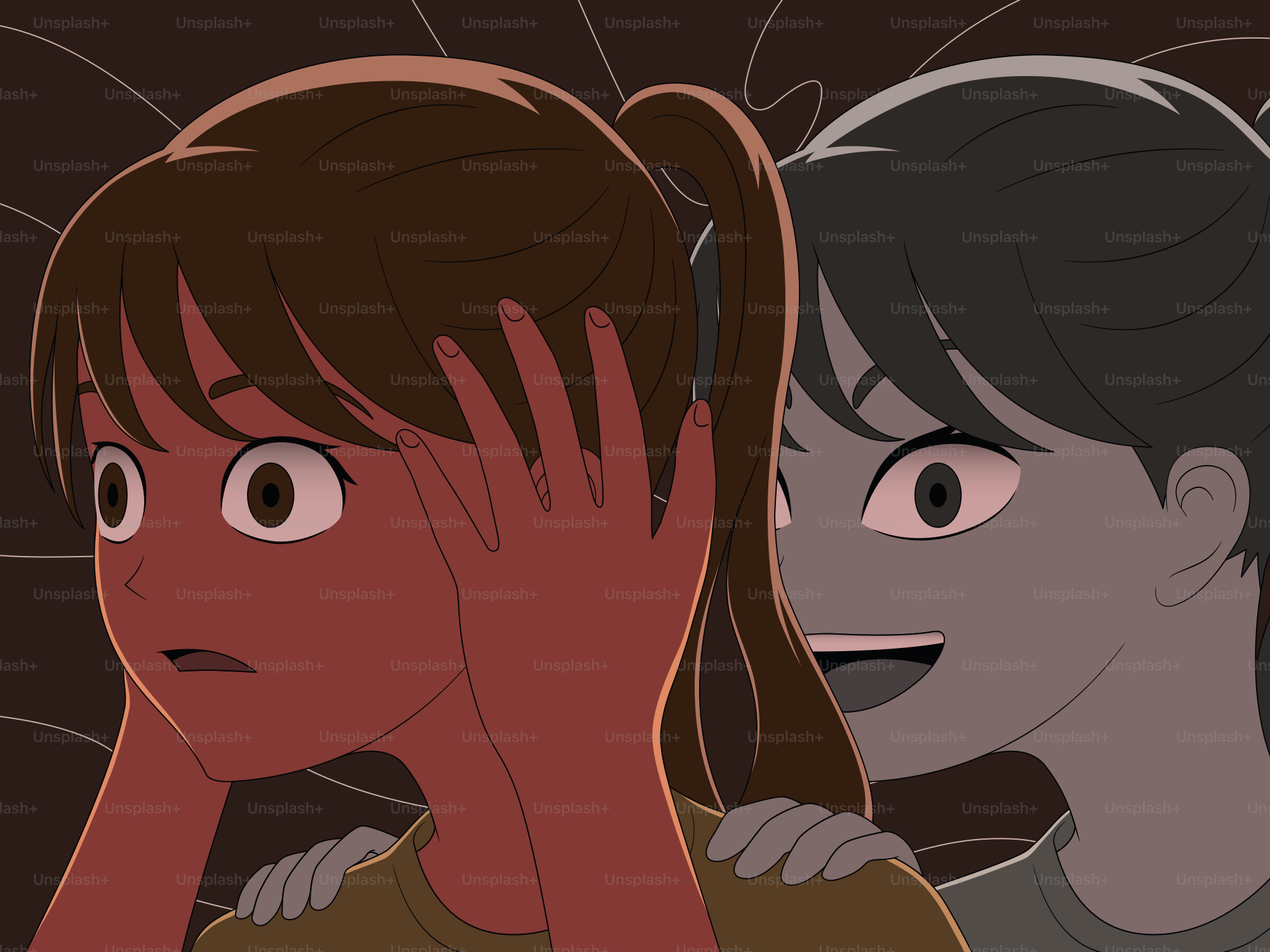 Two girls, one scared, the other whispering