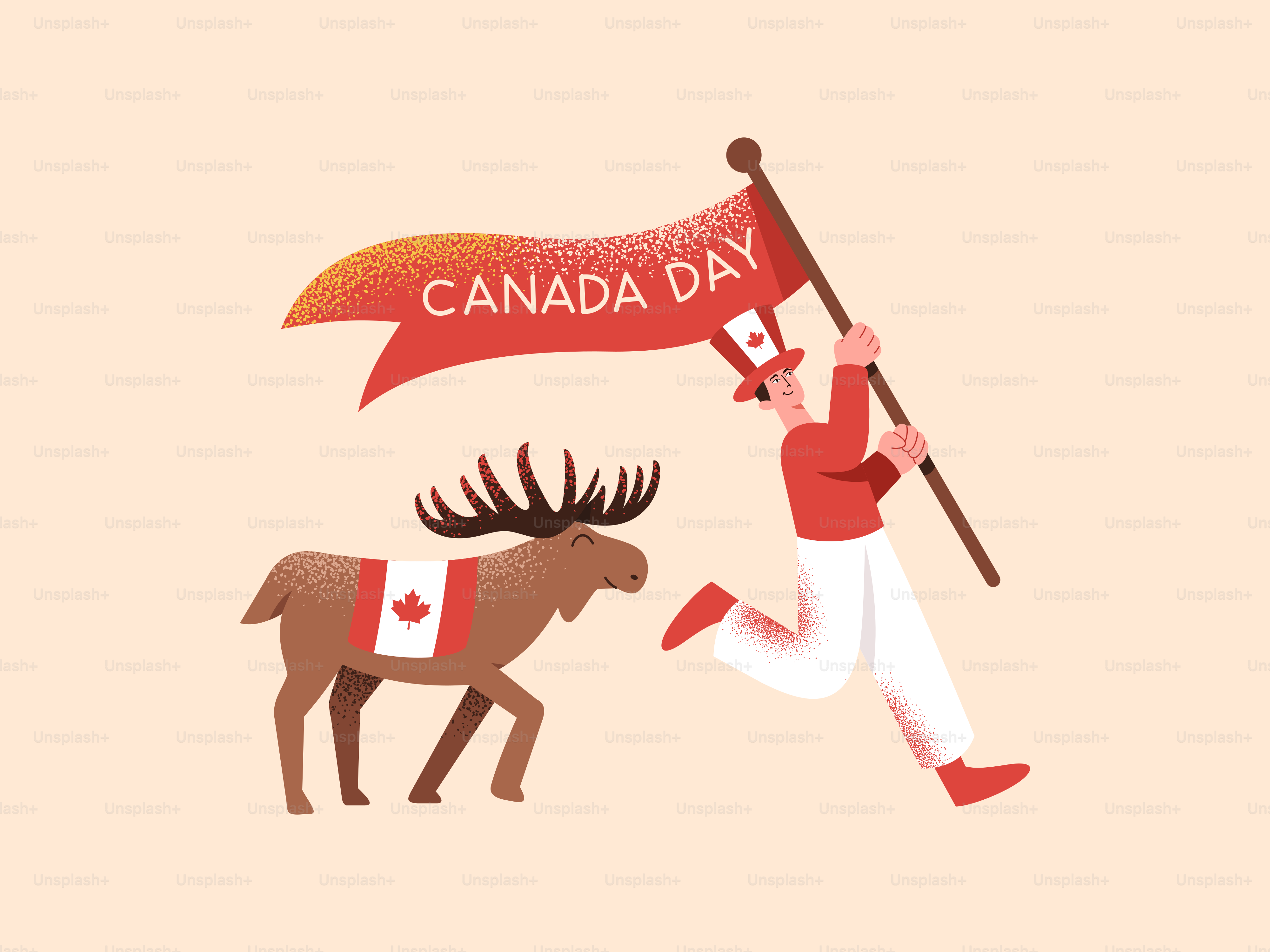 L’homme avec le drapeau et l’orignal célèbre la fête du Canada.