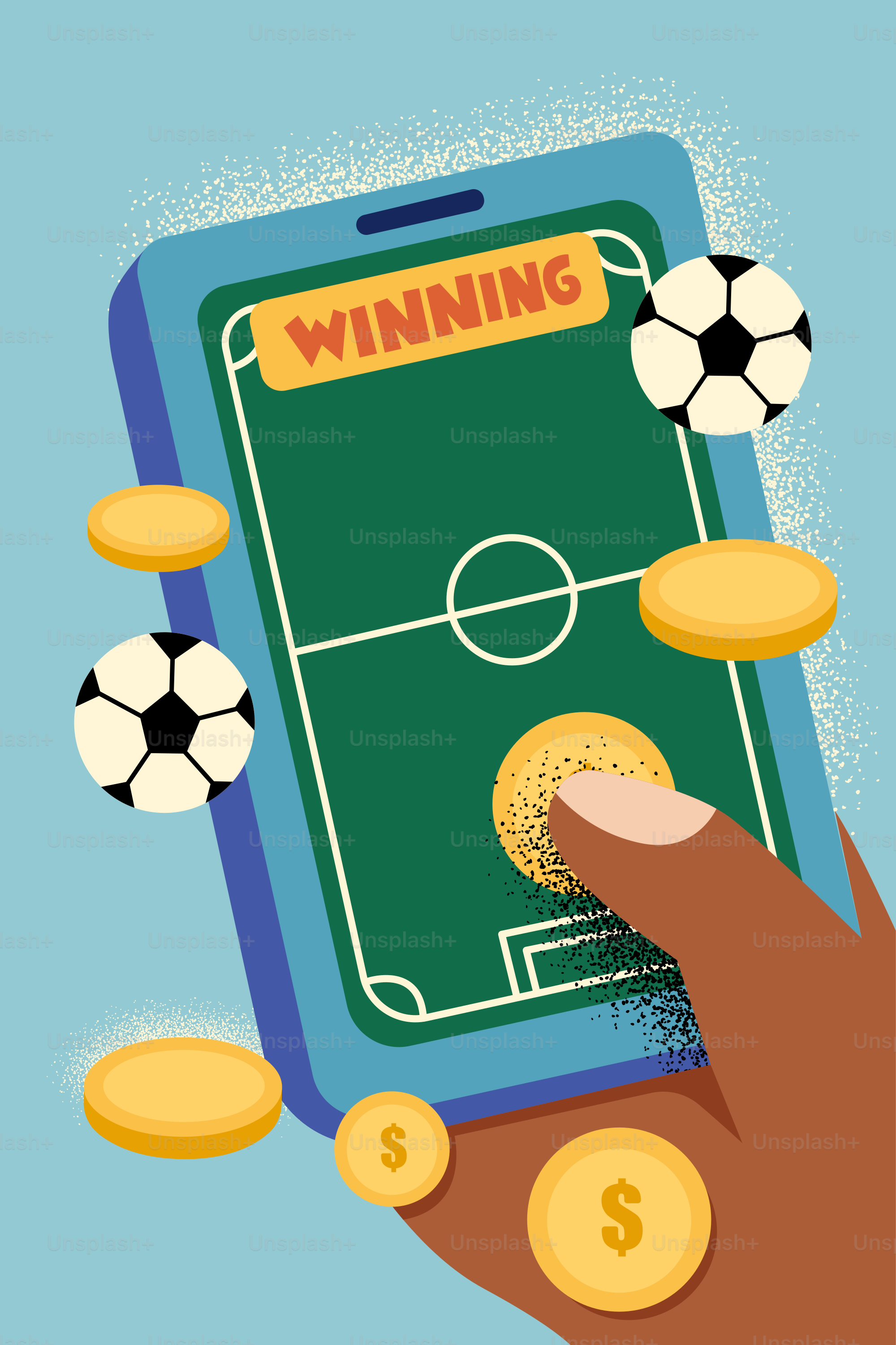 Smartphone affichant un match de football avec des pièces gagnantes.