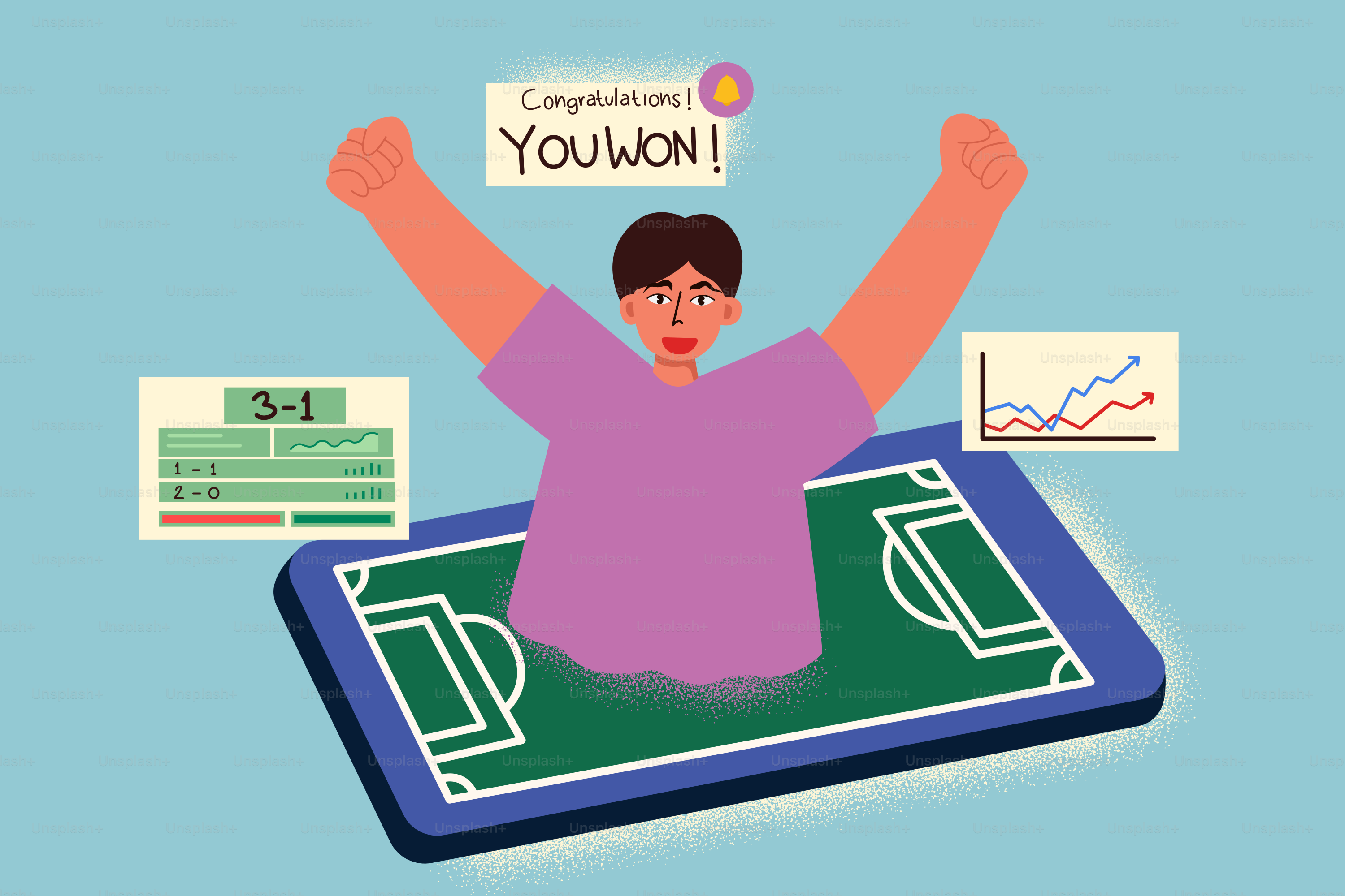La personne célèbre la victoire dans un match de football mobile.