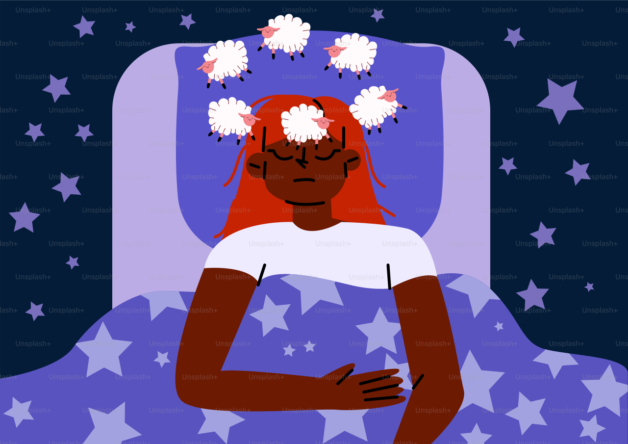 Wanita tidur dengan domba melompat di atas kepalanya