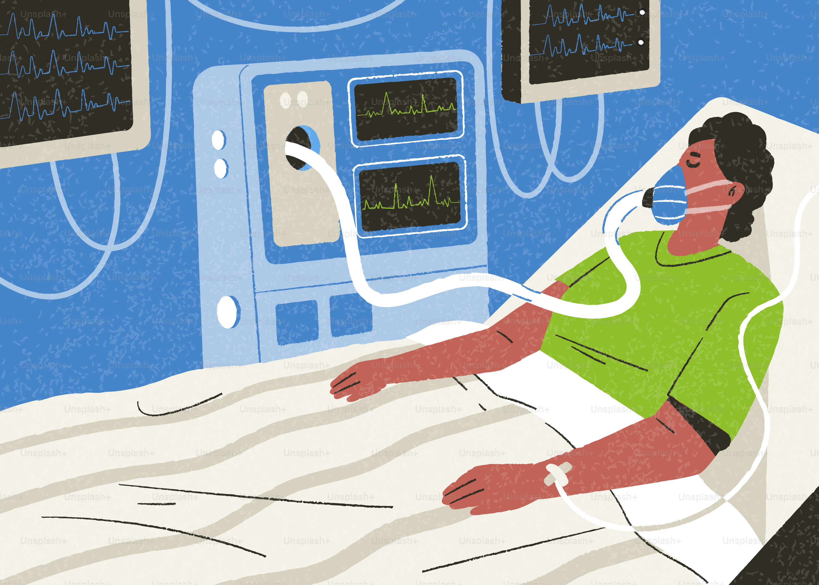 Patient on life support in hospital room