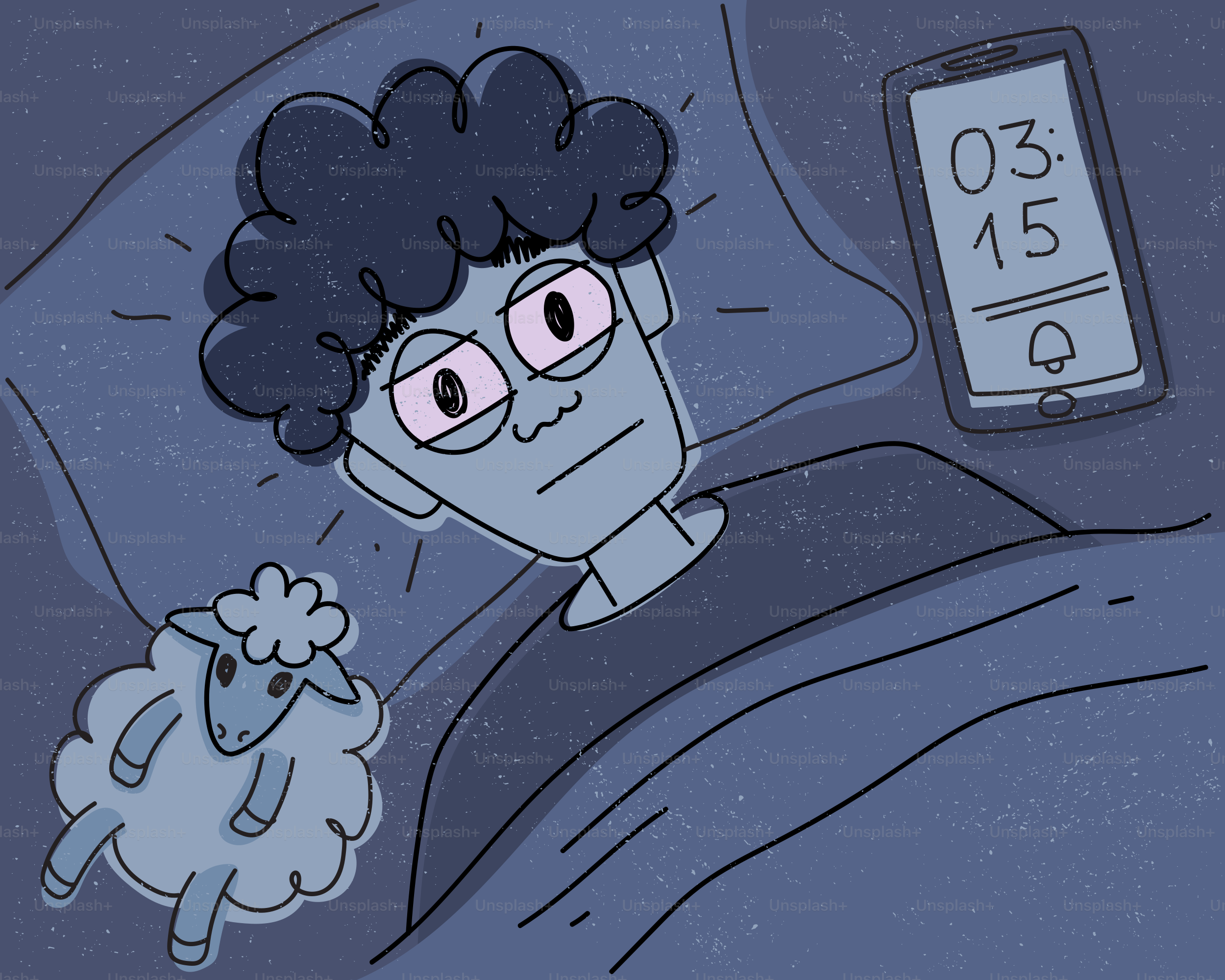Orang berjuang untuk tidur dengan domba dan telepon.
