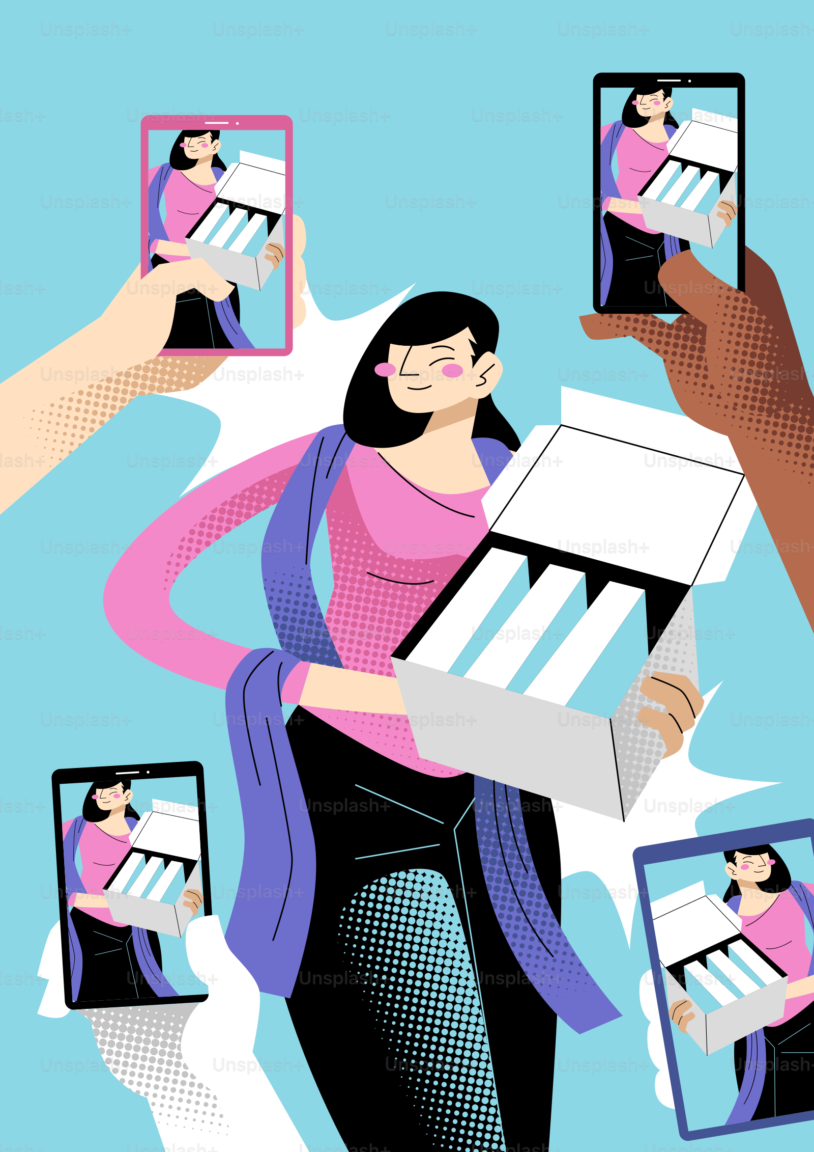 Mulher exibindo com orgulho novos produtos para vários celulares