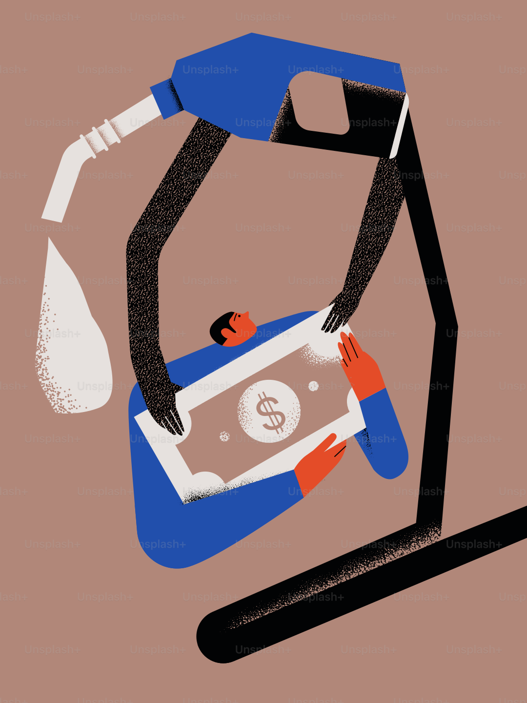 Man holding money under fuel pump nozzle