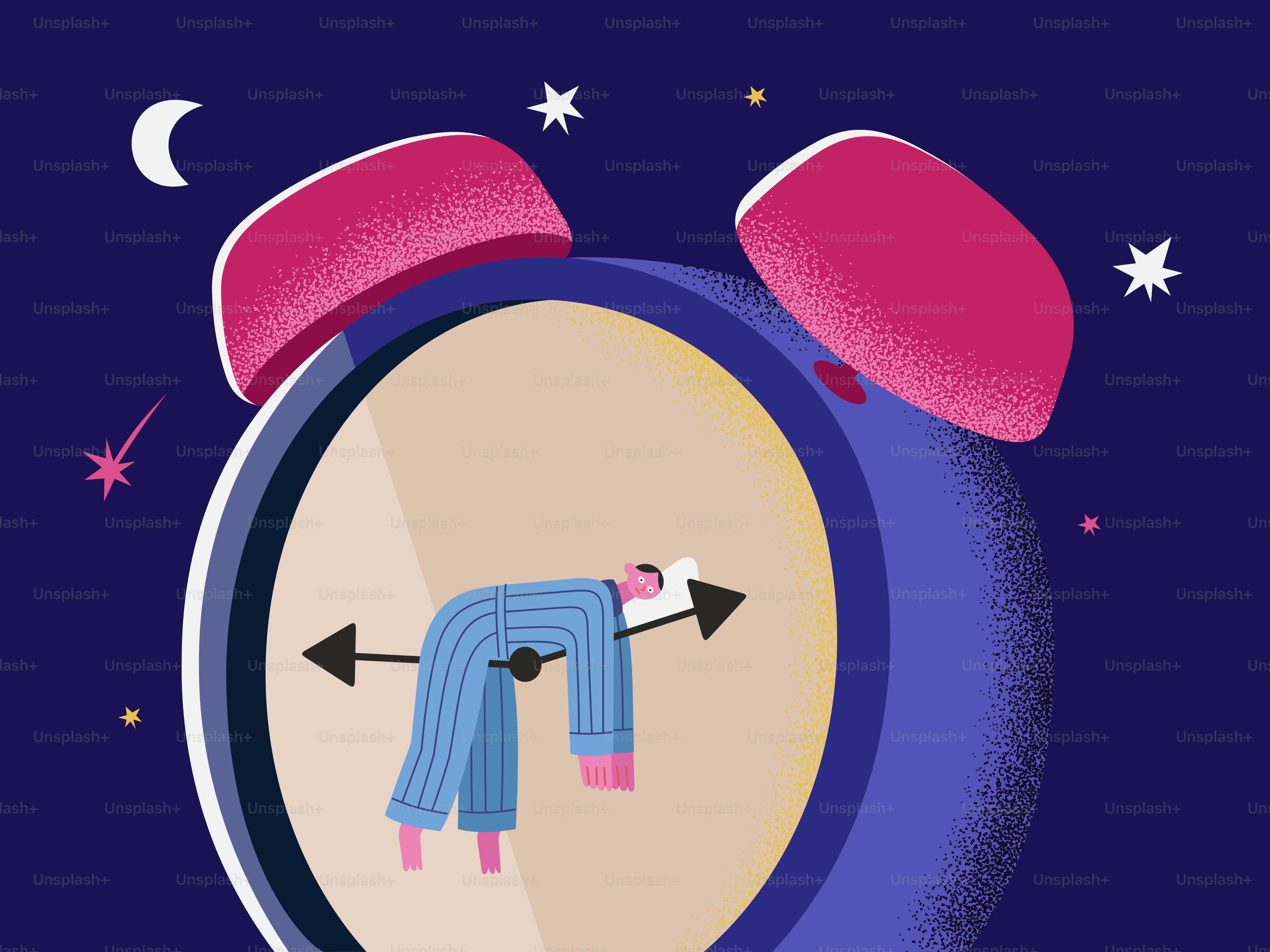 Une personne dormant sur des aiguilles de réveil la nuit.