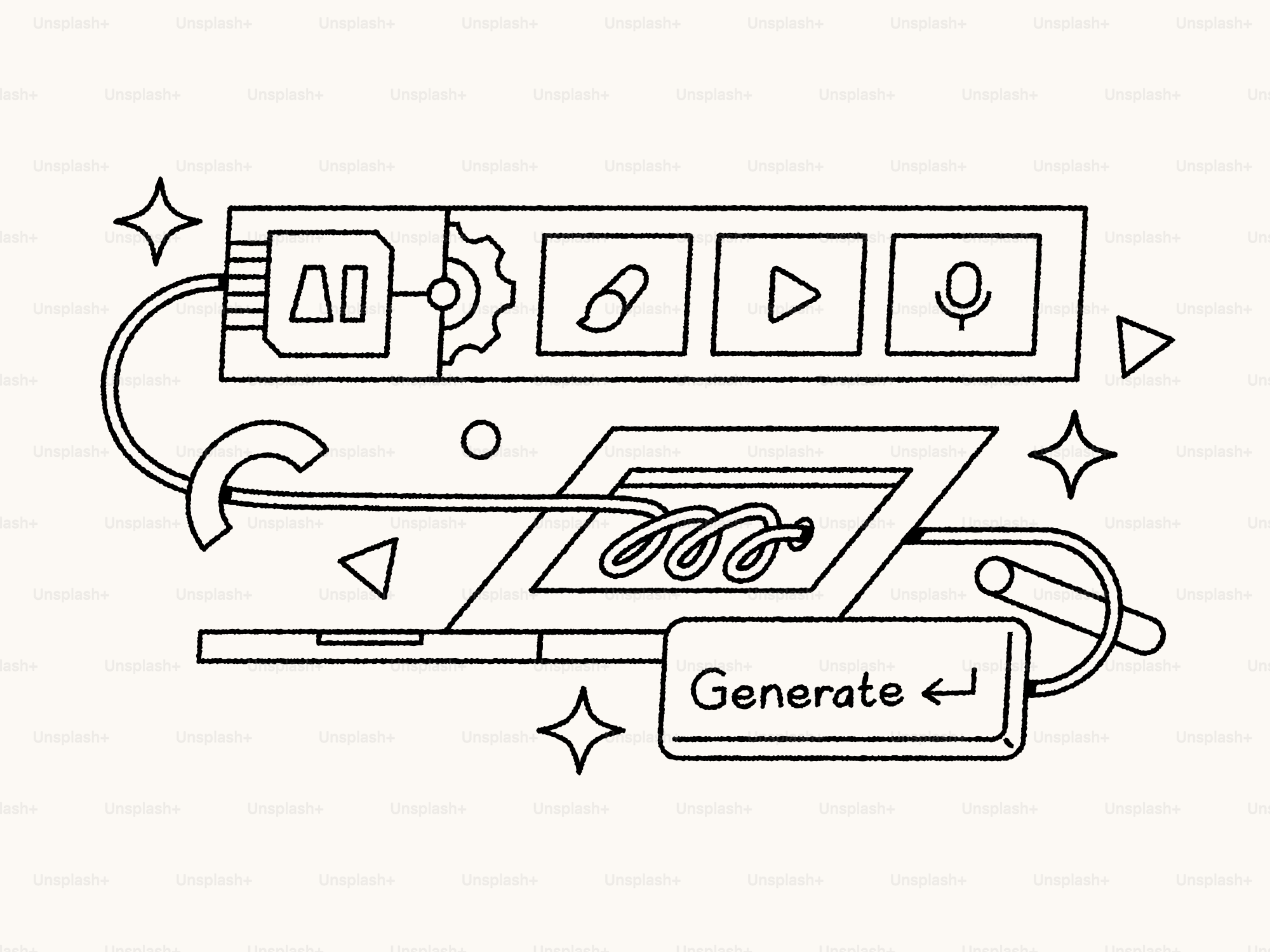 Arte lineal abstracto del proceso de generación de IA