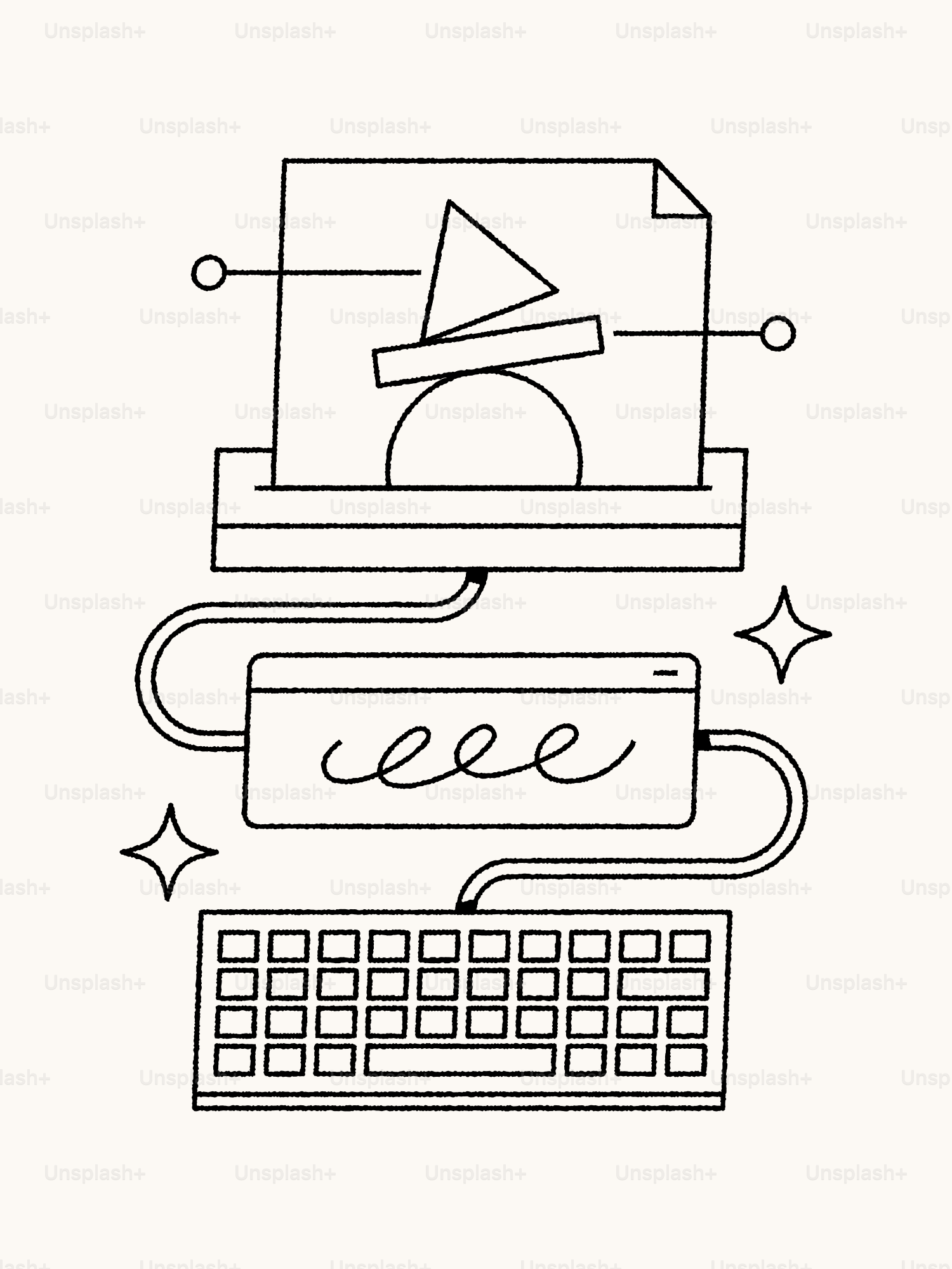 Dibujar lineal de un monitor de ordenador, navegador y teclado.